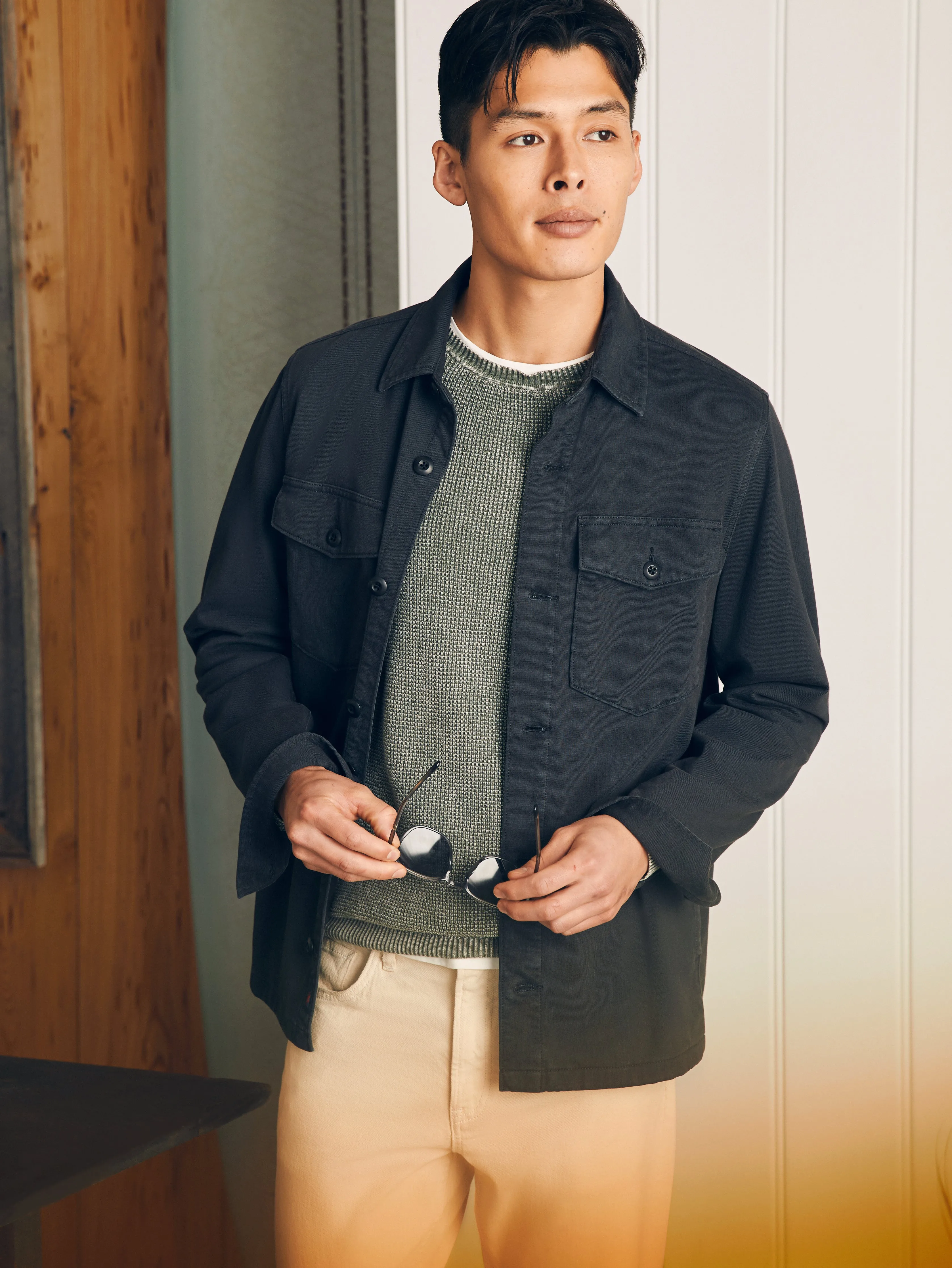 Jersey Shirt Jacket - Onyx Black sold by Faherty