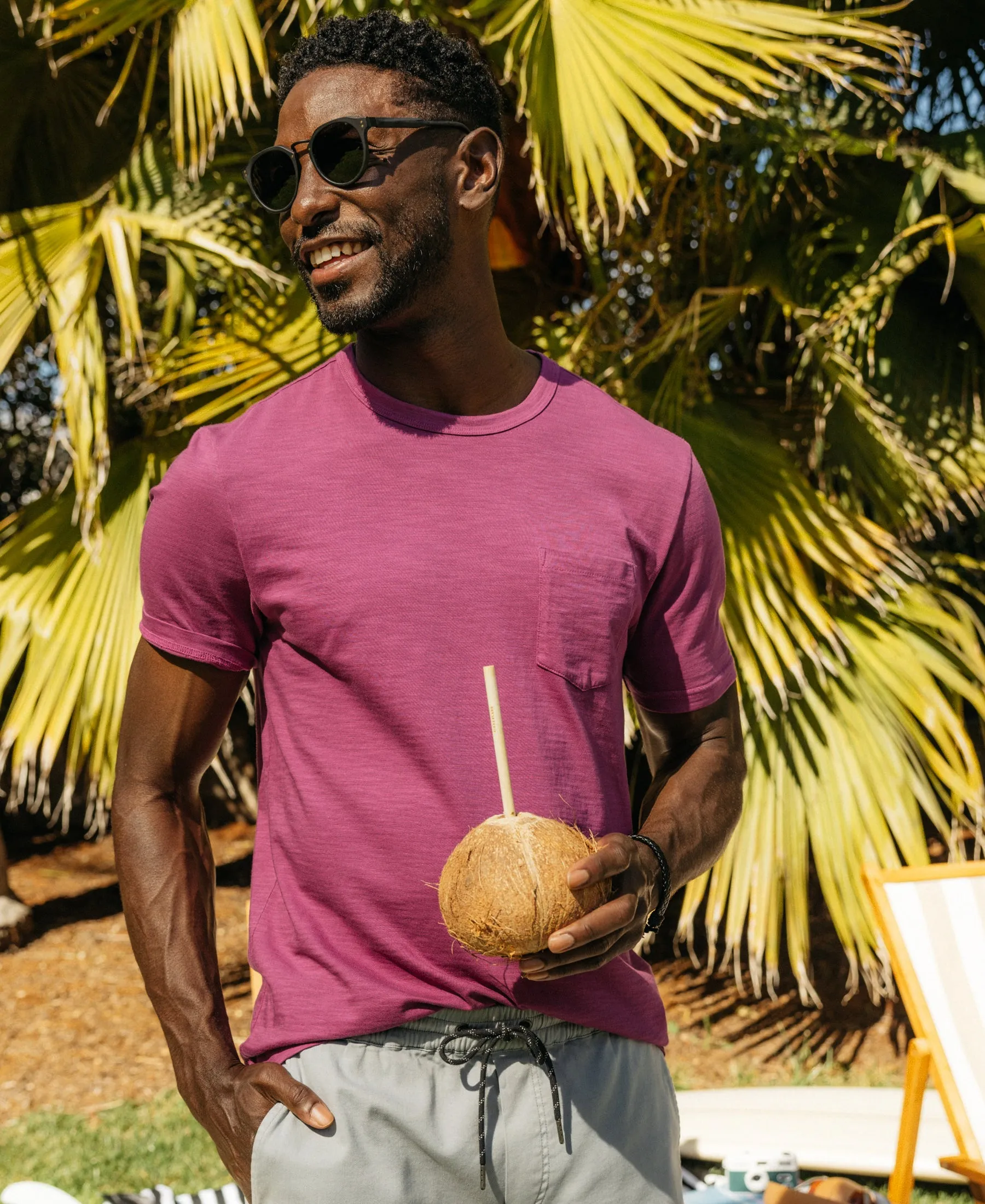 Sunwashed Pocket Tee - Deep Berry sold by Faherty