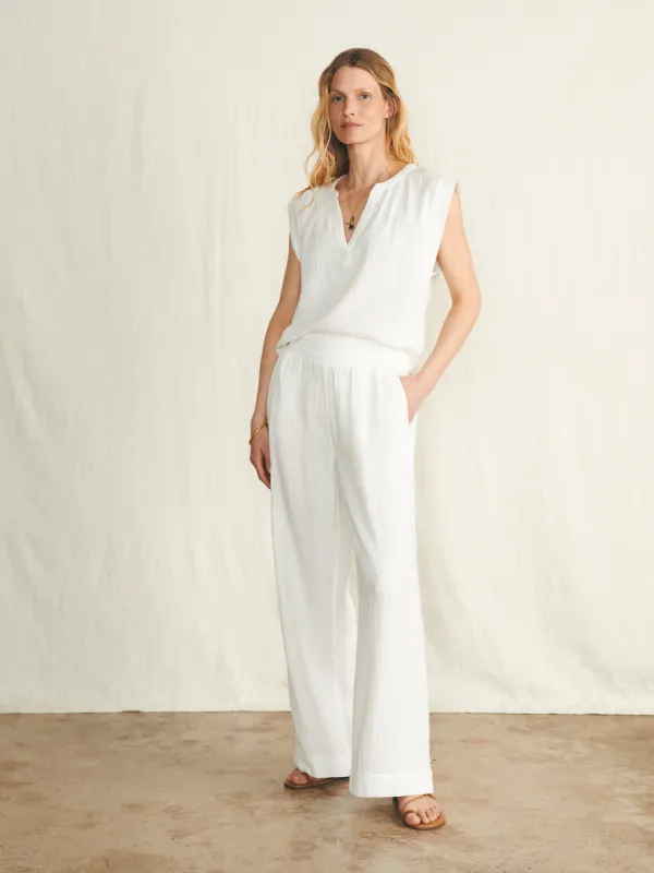 Dream Cotton Gauze Wide Leg Pant - White sold by Faherty