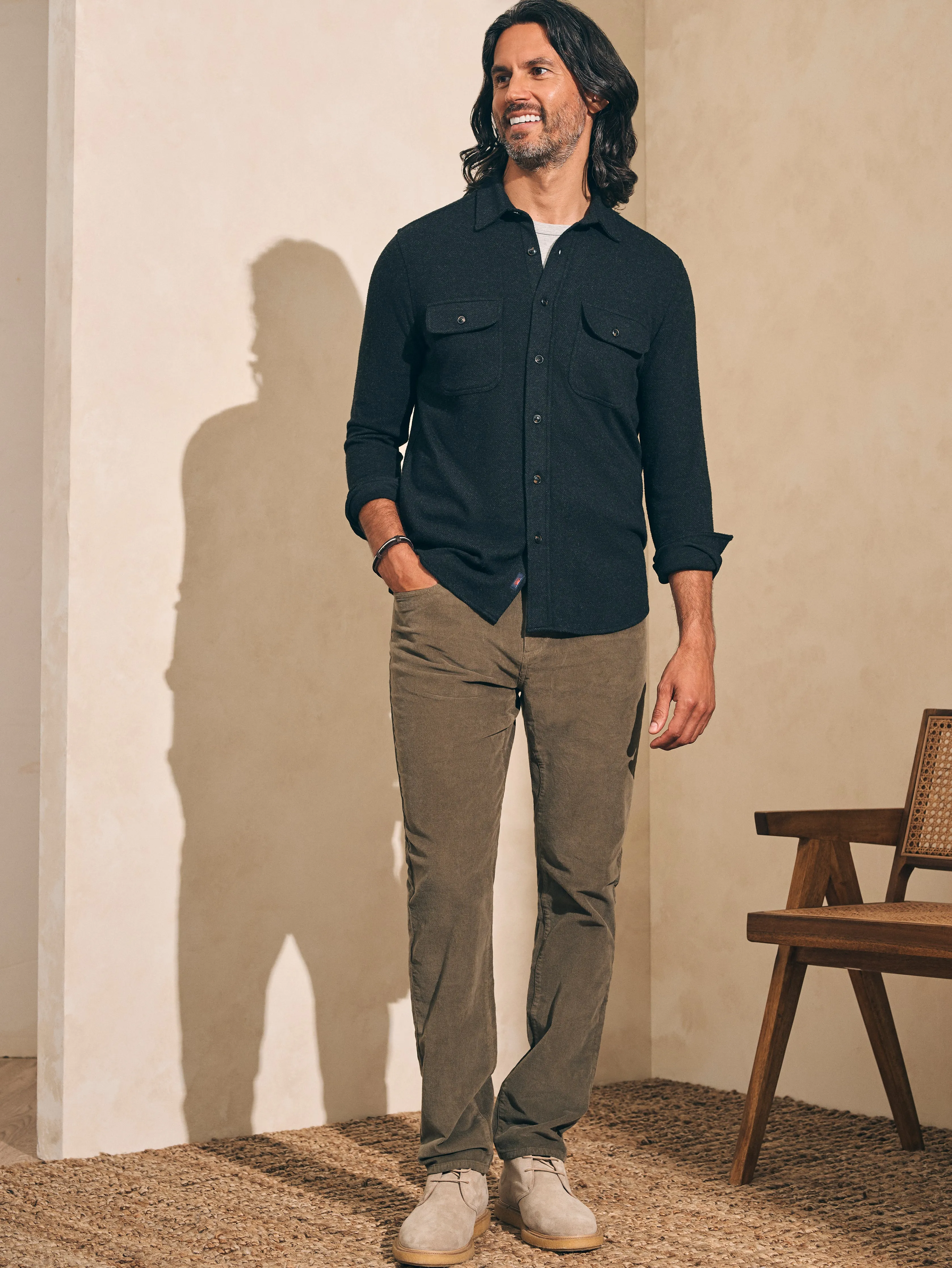 Stretch Corduroy 5-Pocket Pant (30" Inseam) - Surplus Olive sold by Faherty