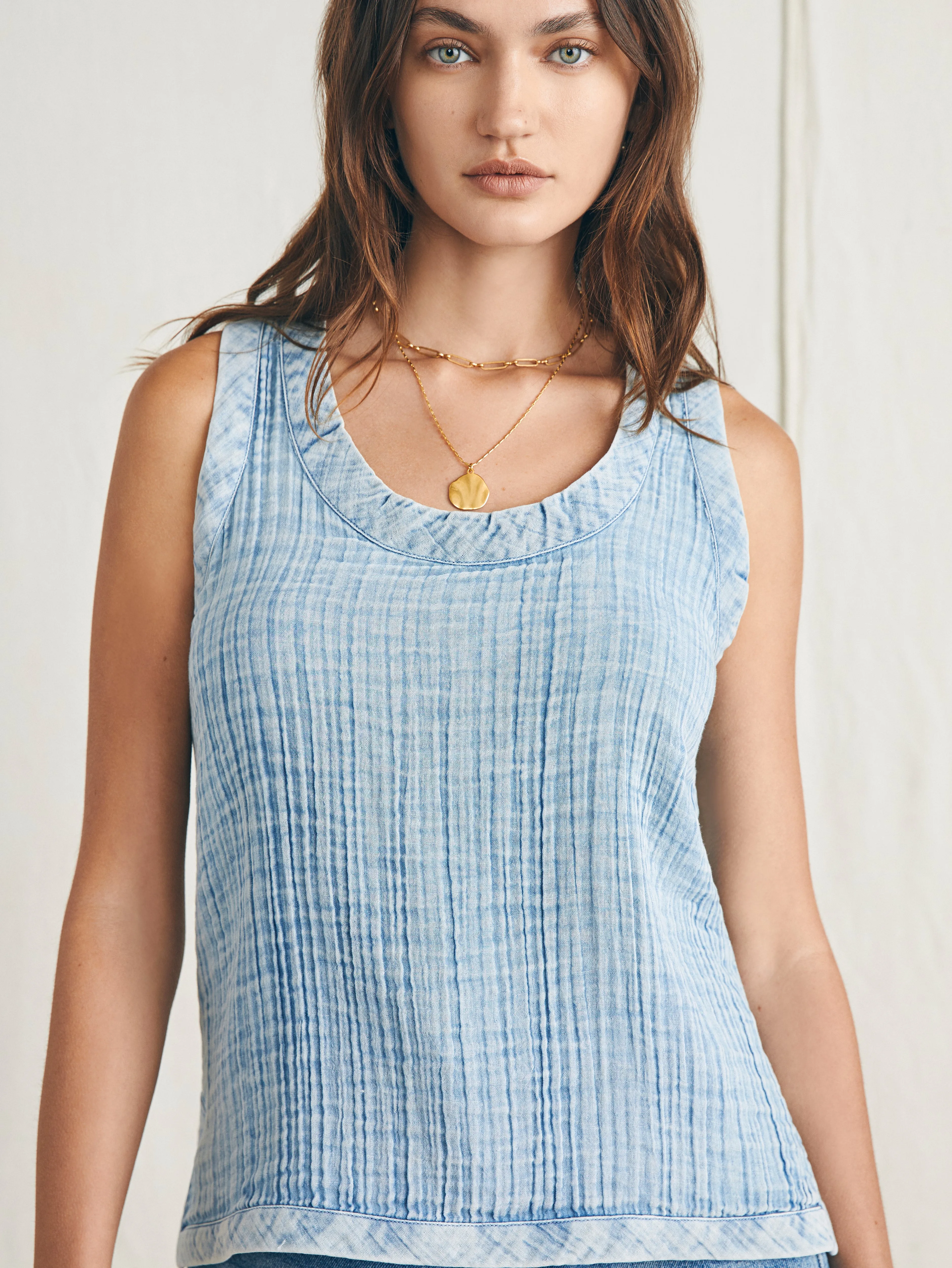 Dream Cotton Gauze Scoop Neck Tank - Light Indigo Wash sold by Faherty product image thumbnail 2