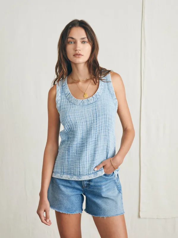 Dream Cotton Gauze Scoop Neck Tank - Light Indigo Wash sold by Faherty