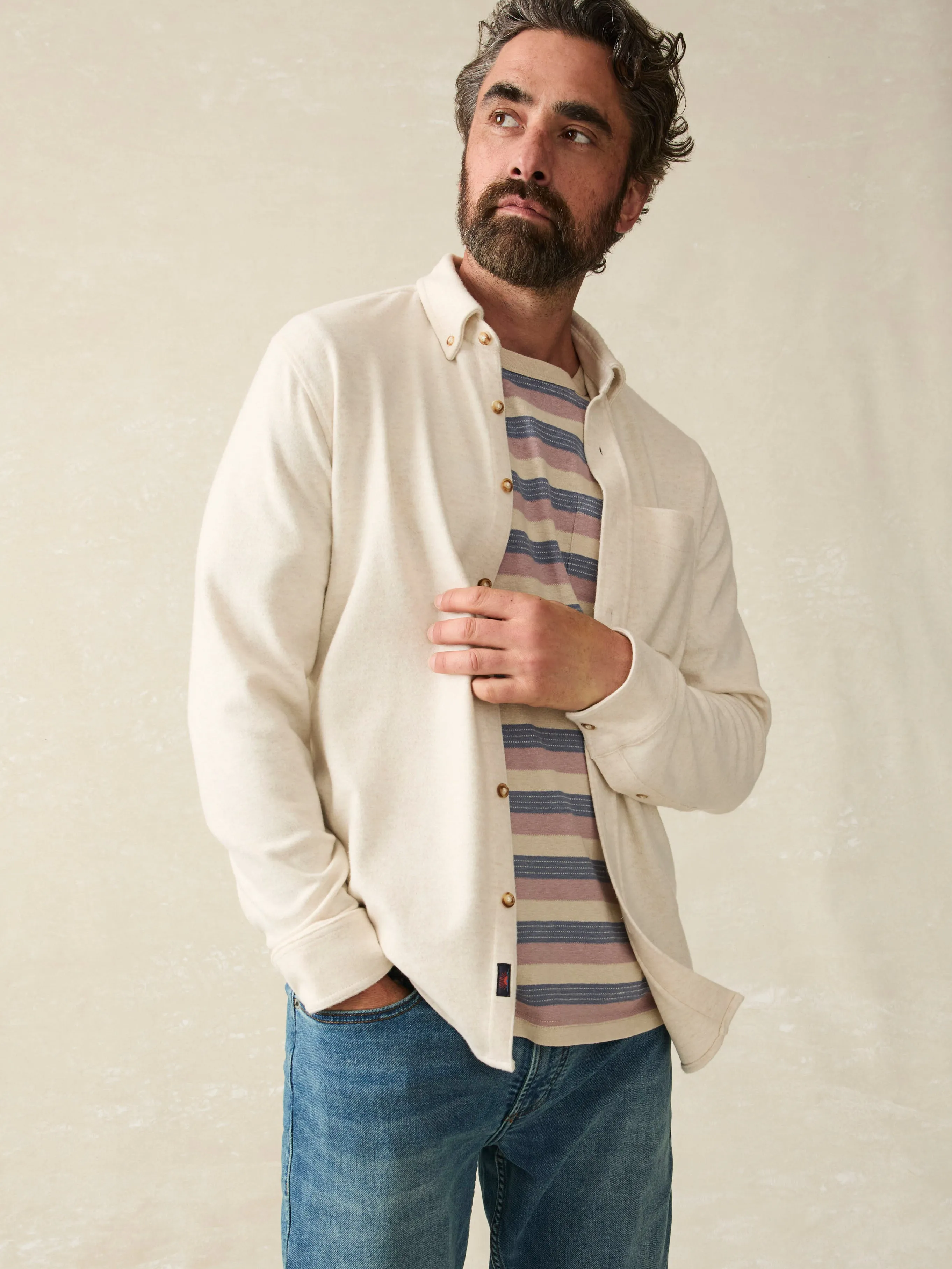 Legend™ Sweater Shirt (single Pocket) - Off White sold by Faherty product image thumbnail 3