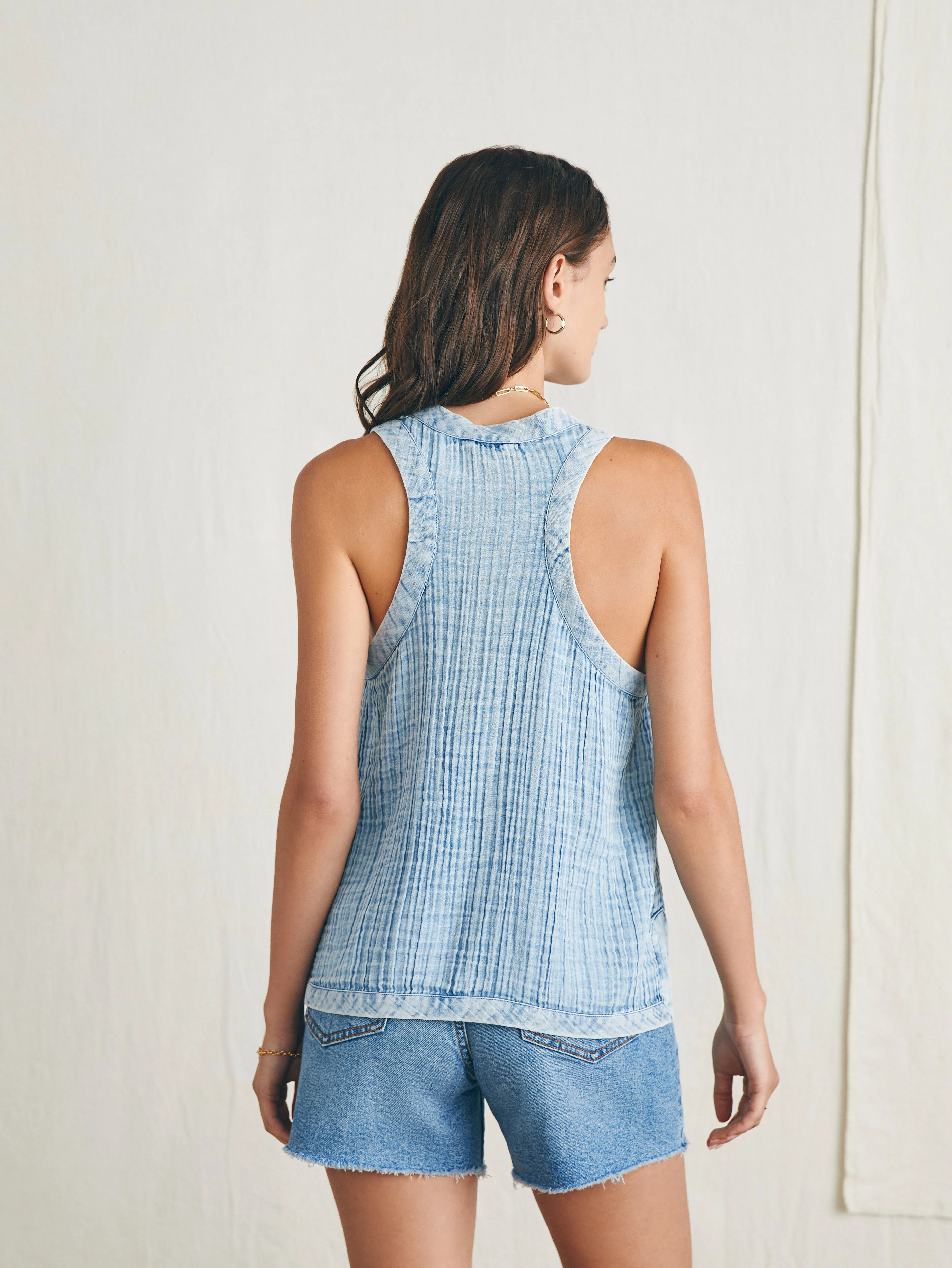 Dream Cotton Gauze Scoop Neck Tank - Light Indigo Wash sold by Faherty product image thumbnail 4