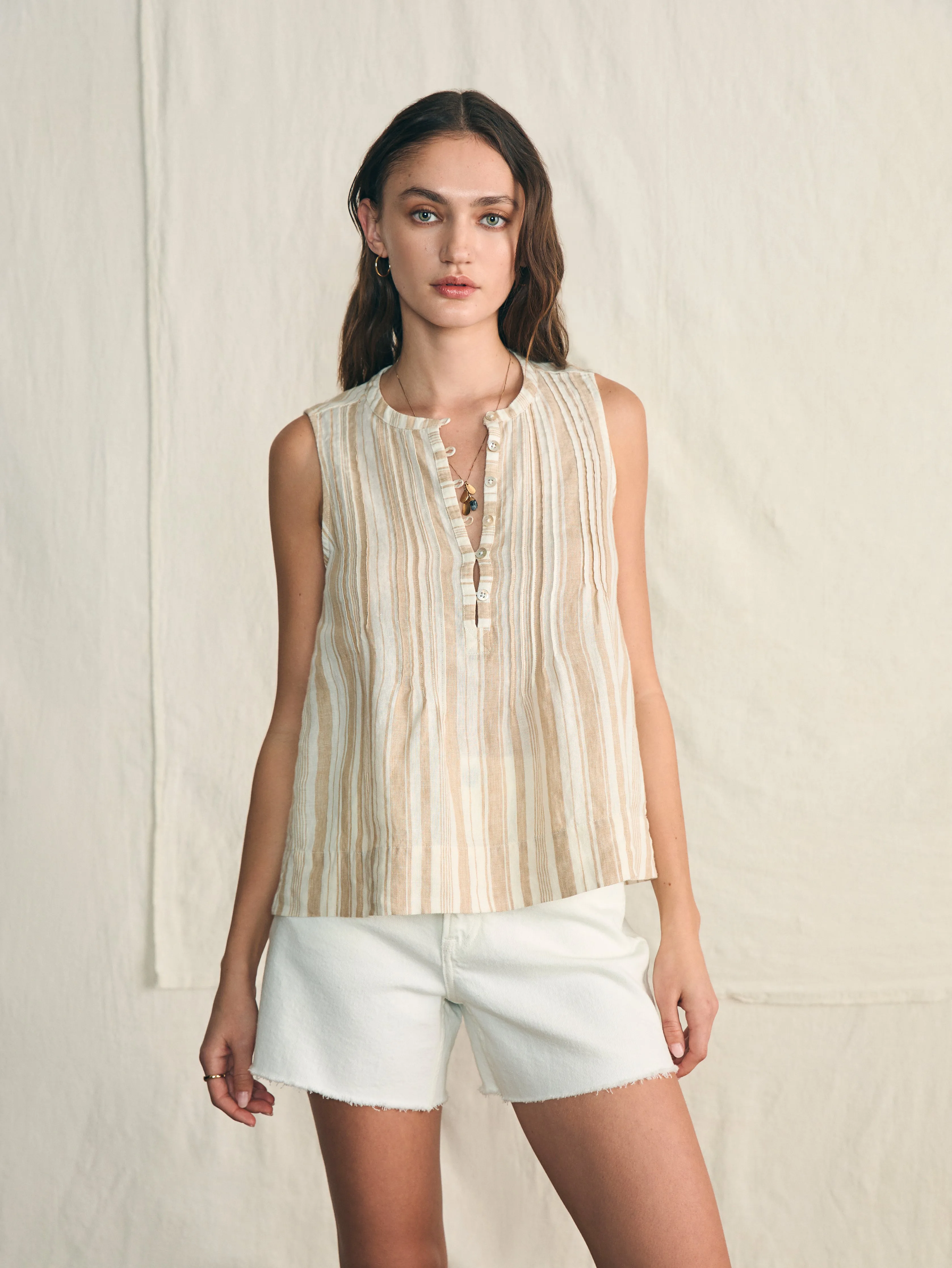 Isha Top - Natural Bombay Stripe sold by Faherty