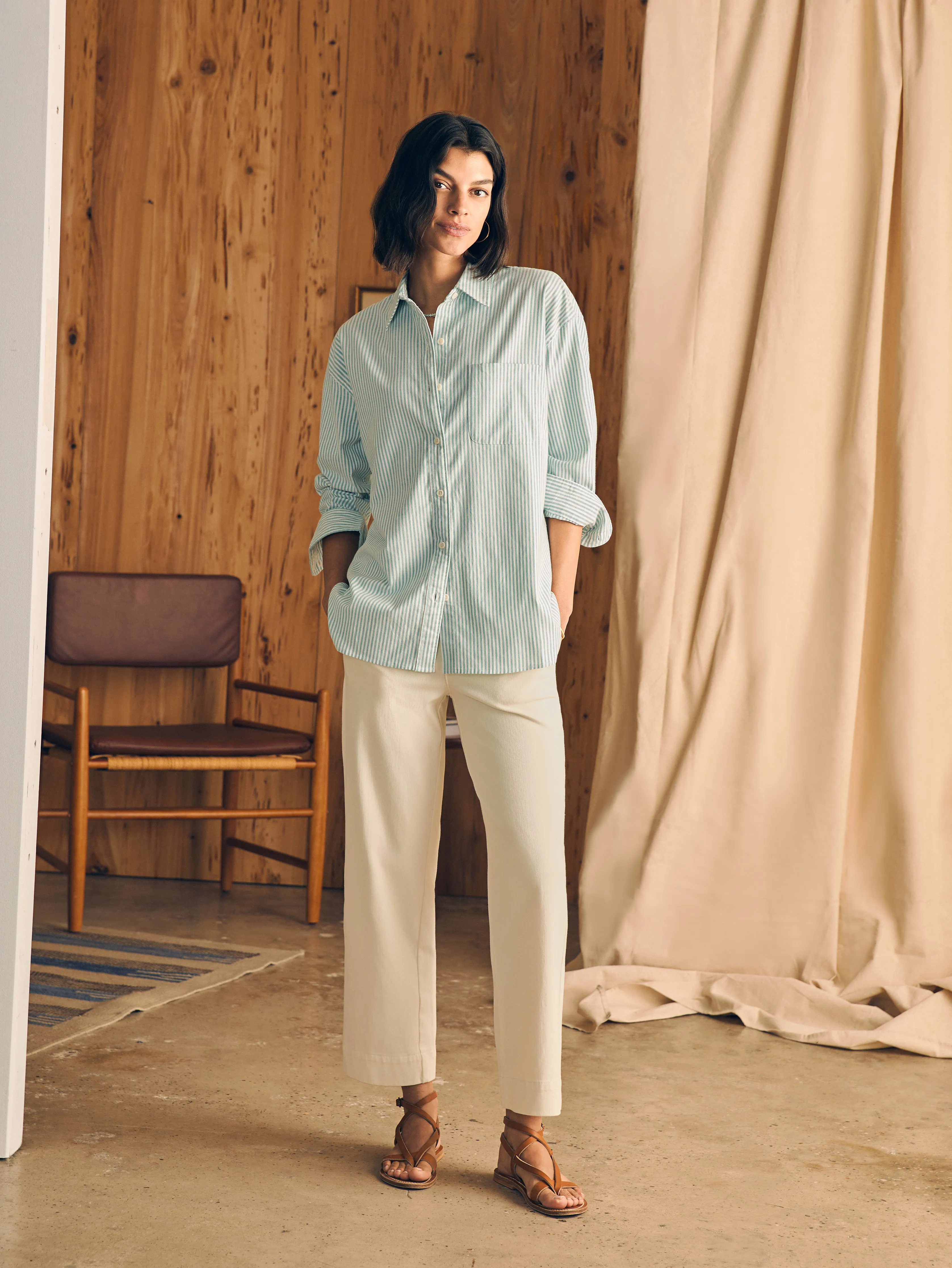 Stretch Oxford Relaxed Shirt - Lucky Stripe sold by Faherty product image thumbnail 3