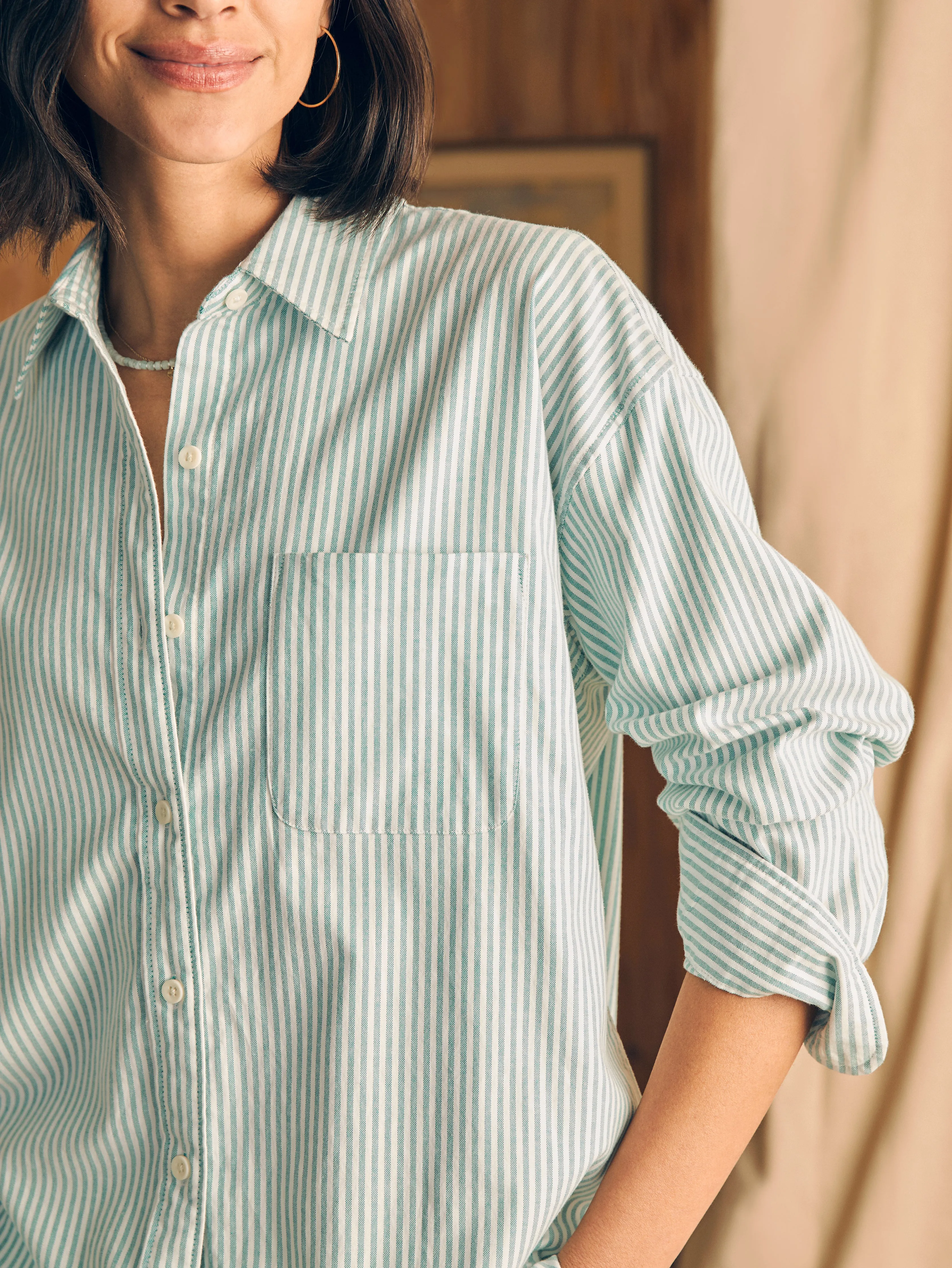 Stretch Oxford Relaxed Shirt - Lucky Stripe sold by Faherty product image thumbnail 2