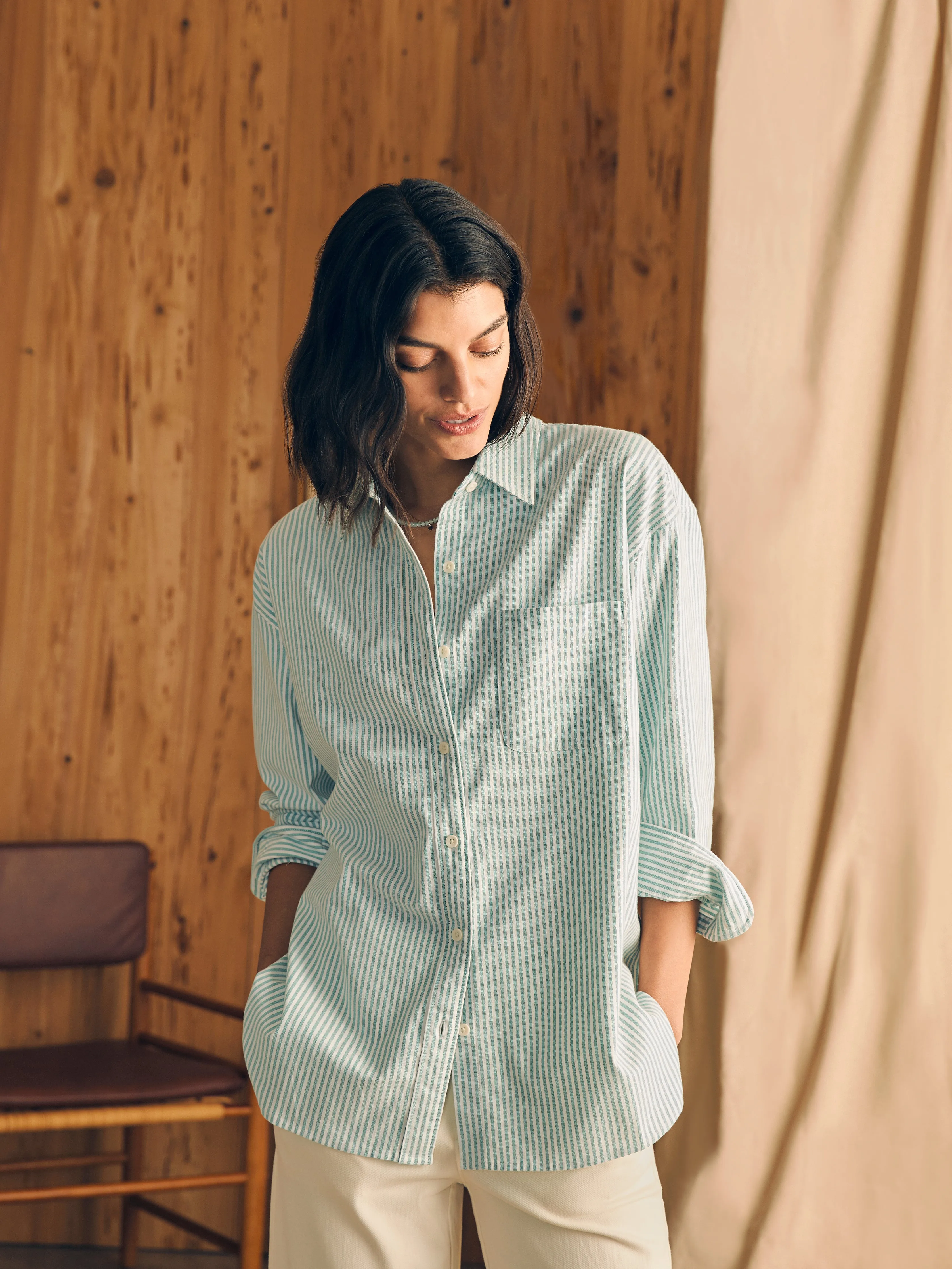 Stretch Oxford Relaxed Shirt - Lucky Stripe sold by Faherty