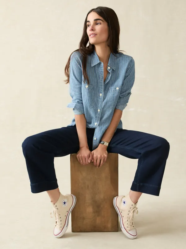 Tried & True Chambray Shirt - Aspen Stripe Wash sold by Faherty