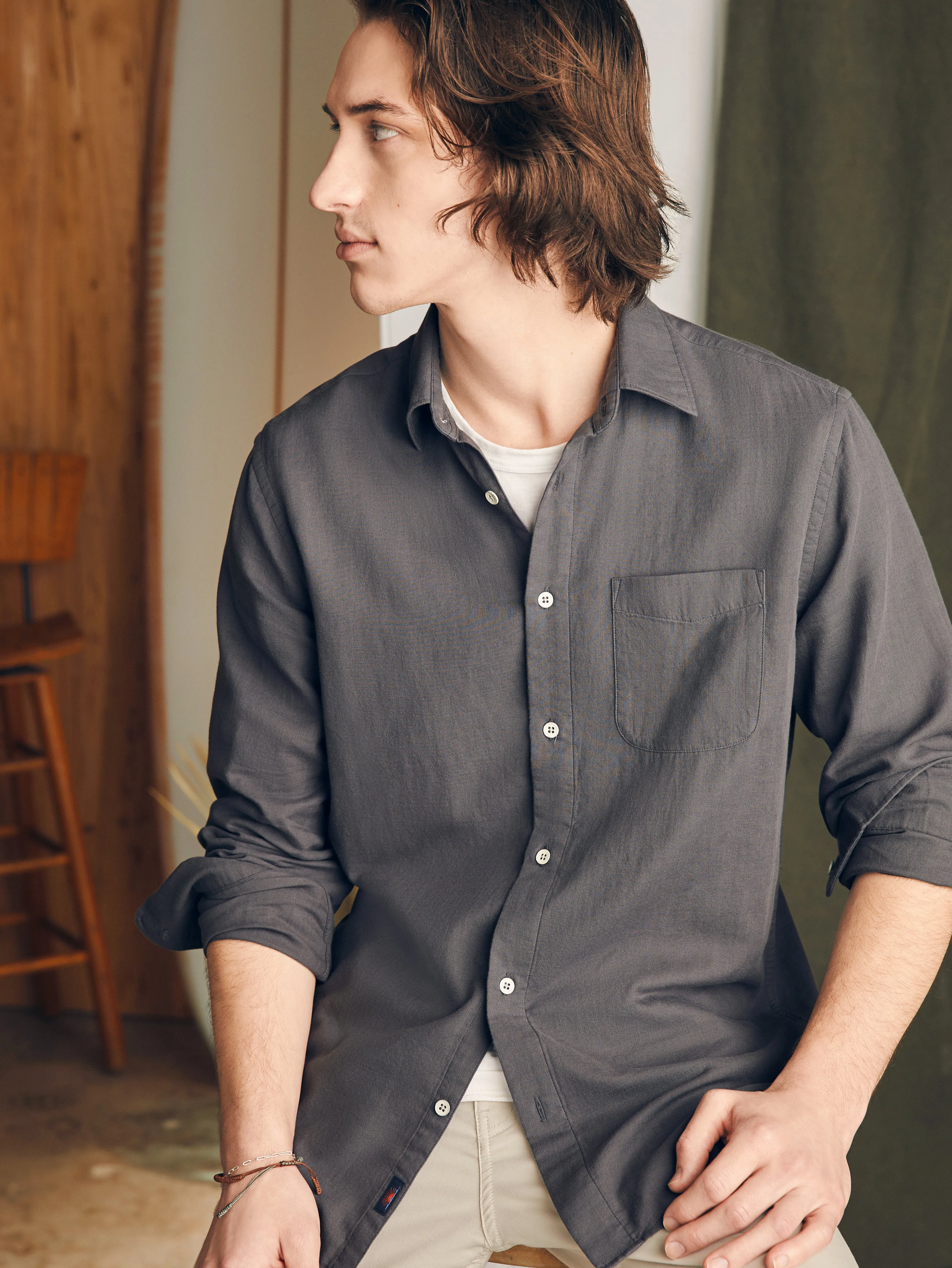 Sunwashed Chambray Shirt - Washed Charcoal sold by Faherty product image thumbnail 3
