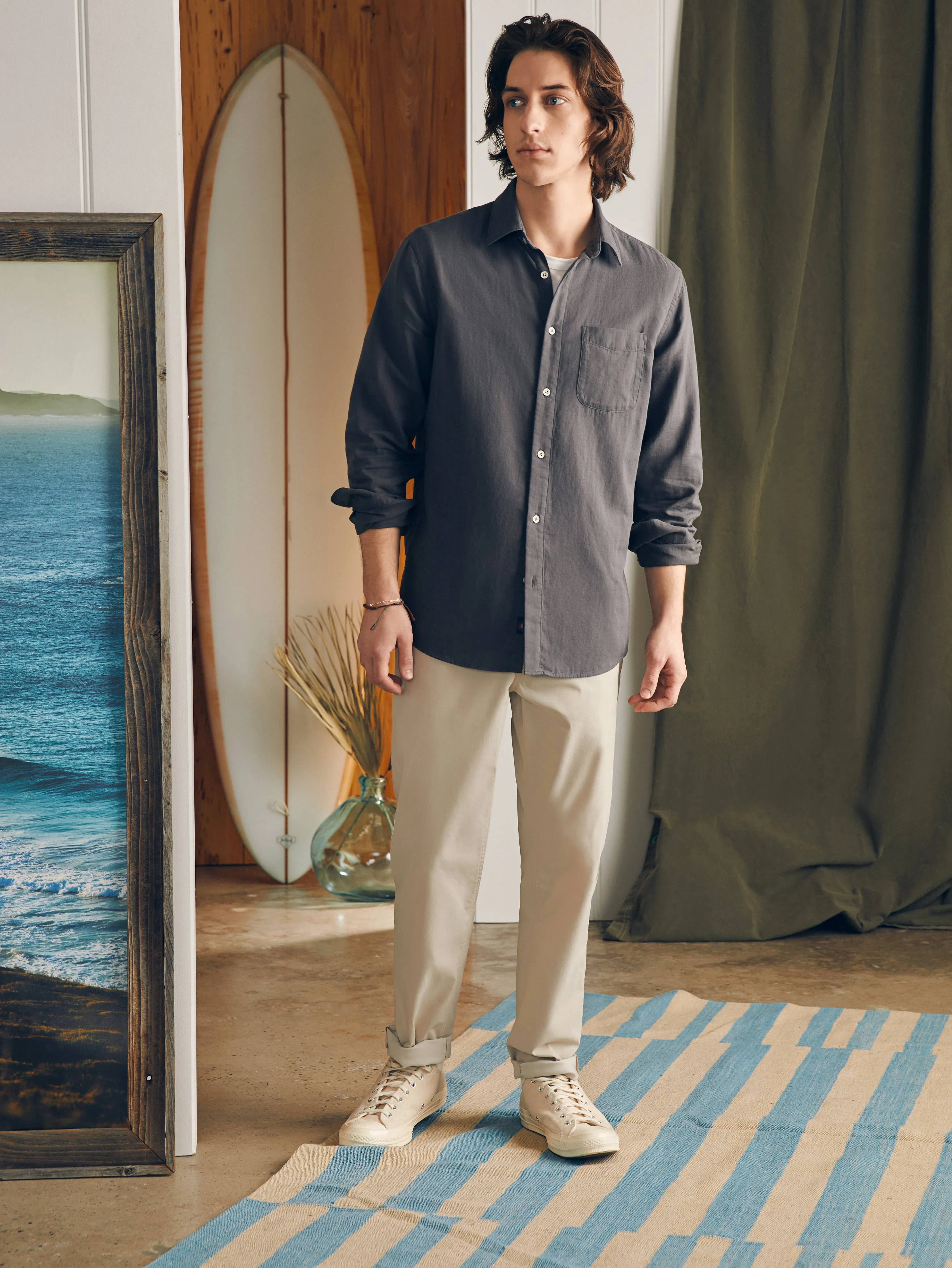 Sunwashed Chambray Shirt - Washed Charcoal sold by Faherty product image thumbnail 4