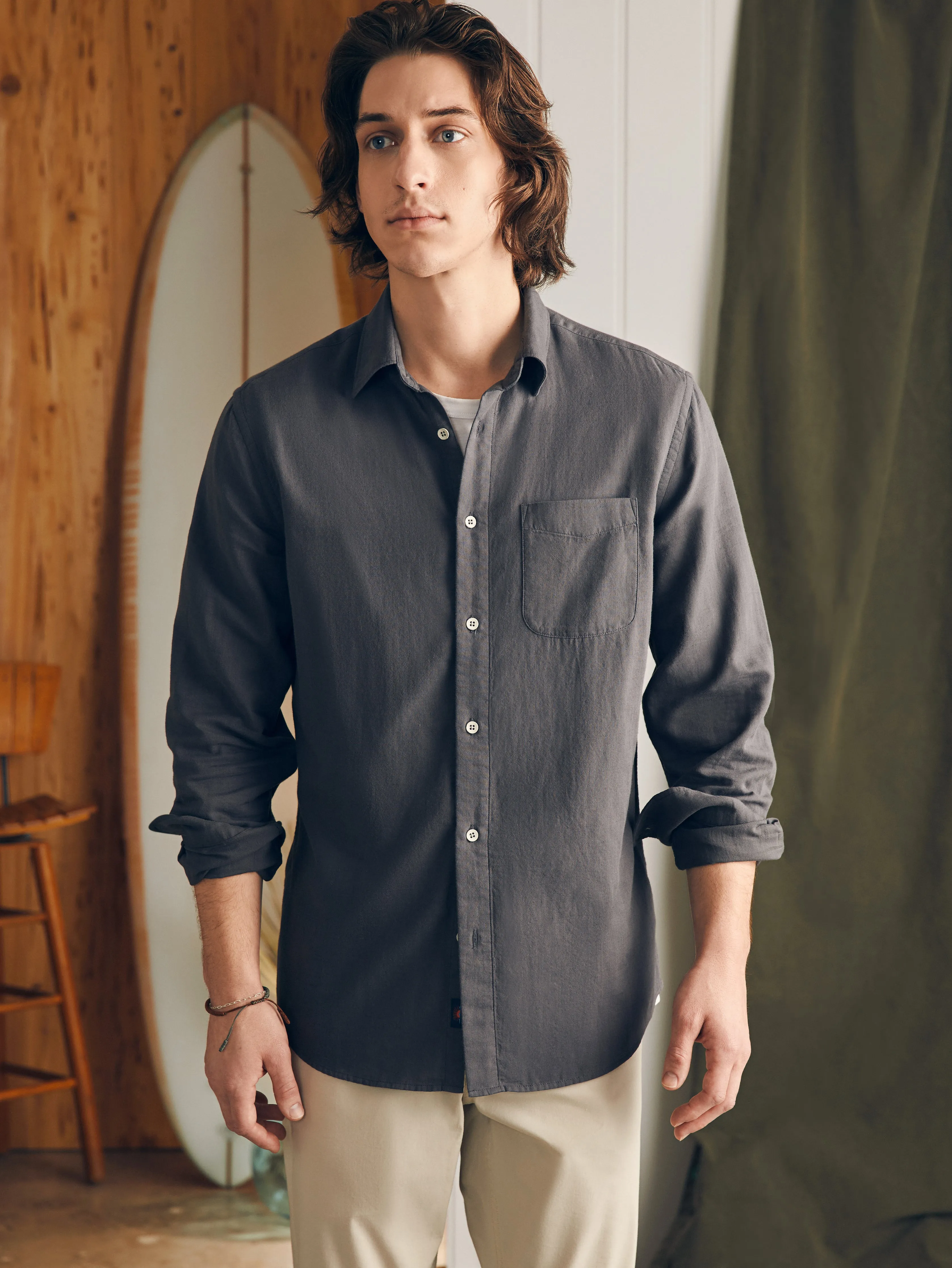 Sunwashed Chambray Shirt - Washed Charcoal sold by Faherty