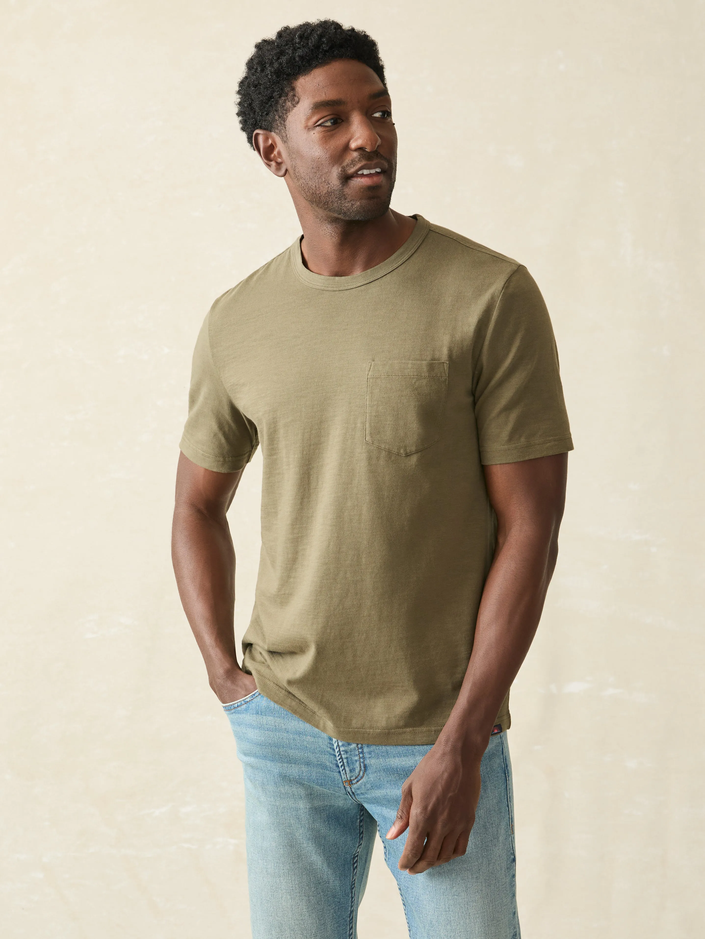 Sunwashed Pocket Tee (Tall) - Olive sold by Faherty