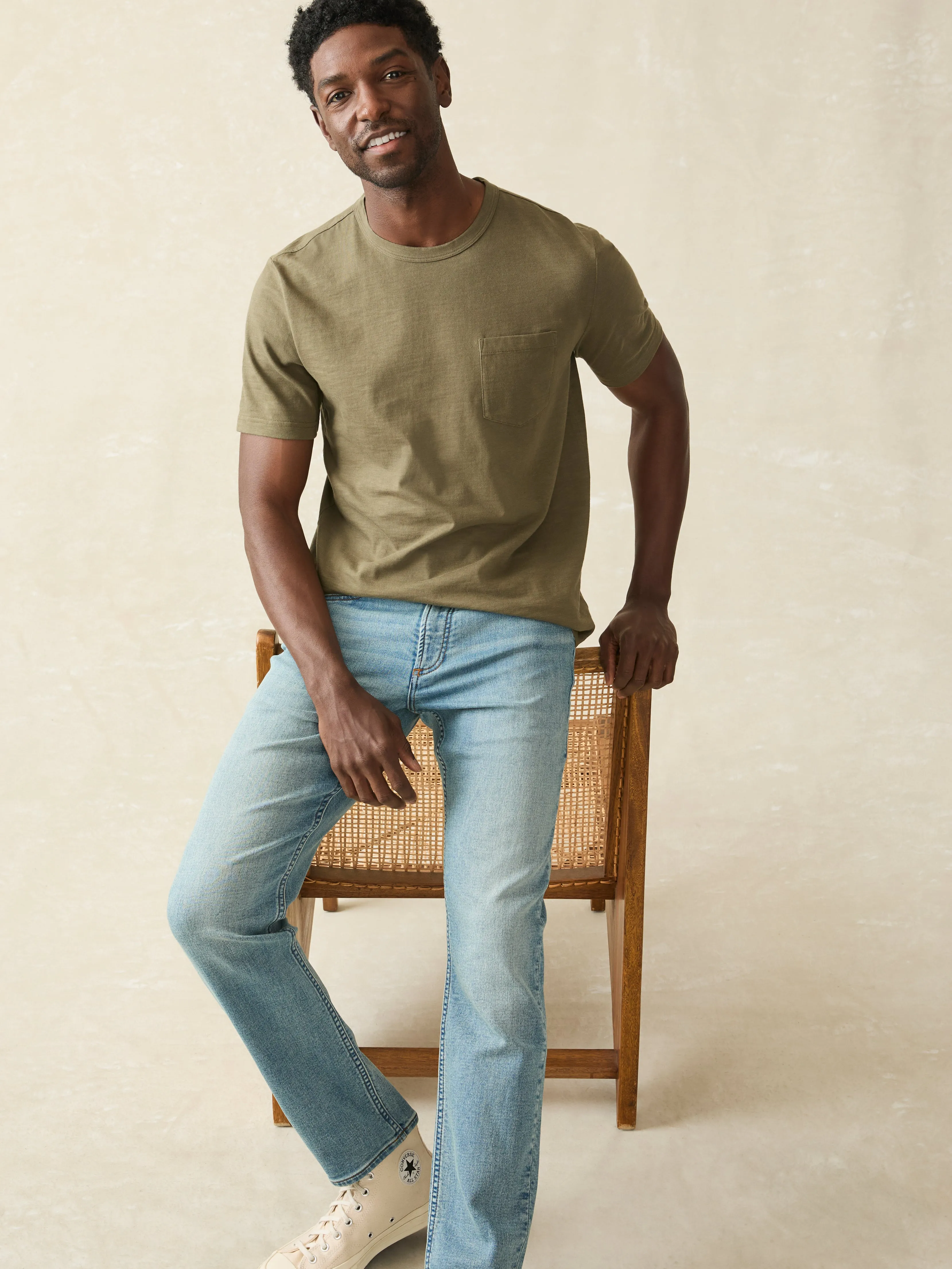 Sunwashed Pocket Tee (Tall) - Olive sold by Faherty product image thumbnail 3
