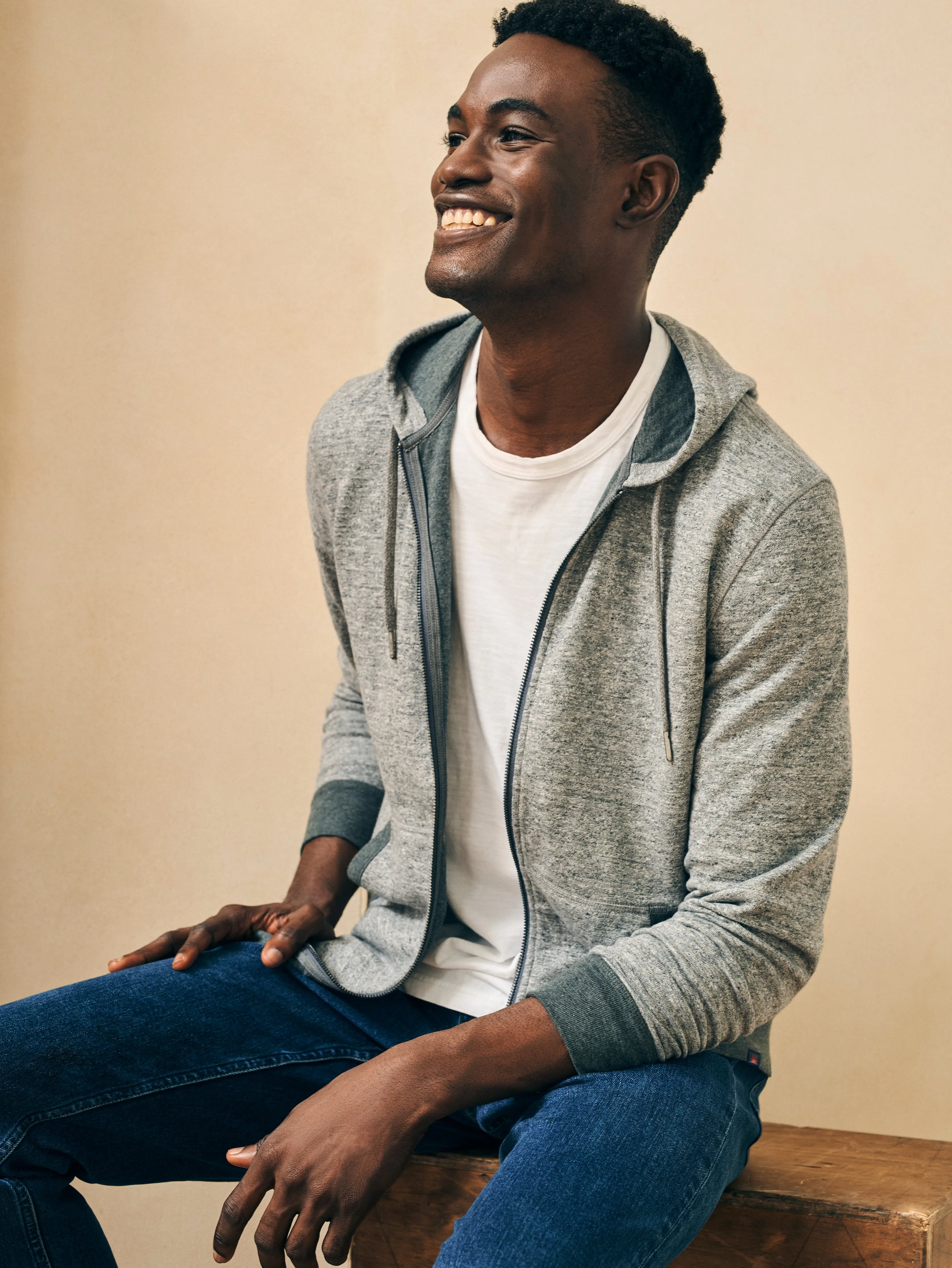 Double Knit Zip Hoodie - Light Carbon Heather sold by Faherty