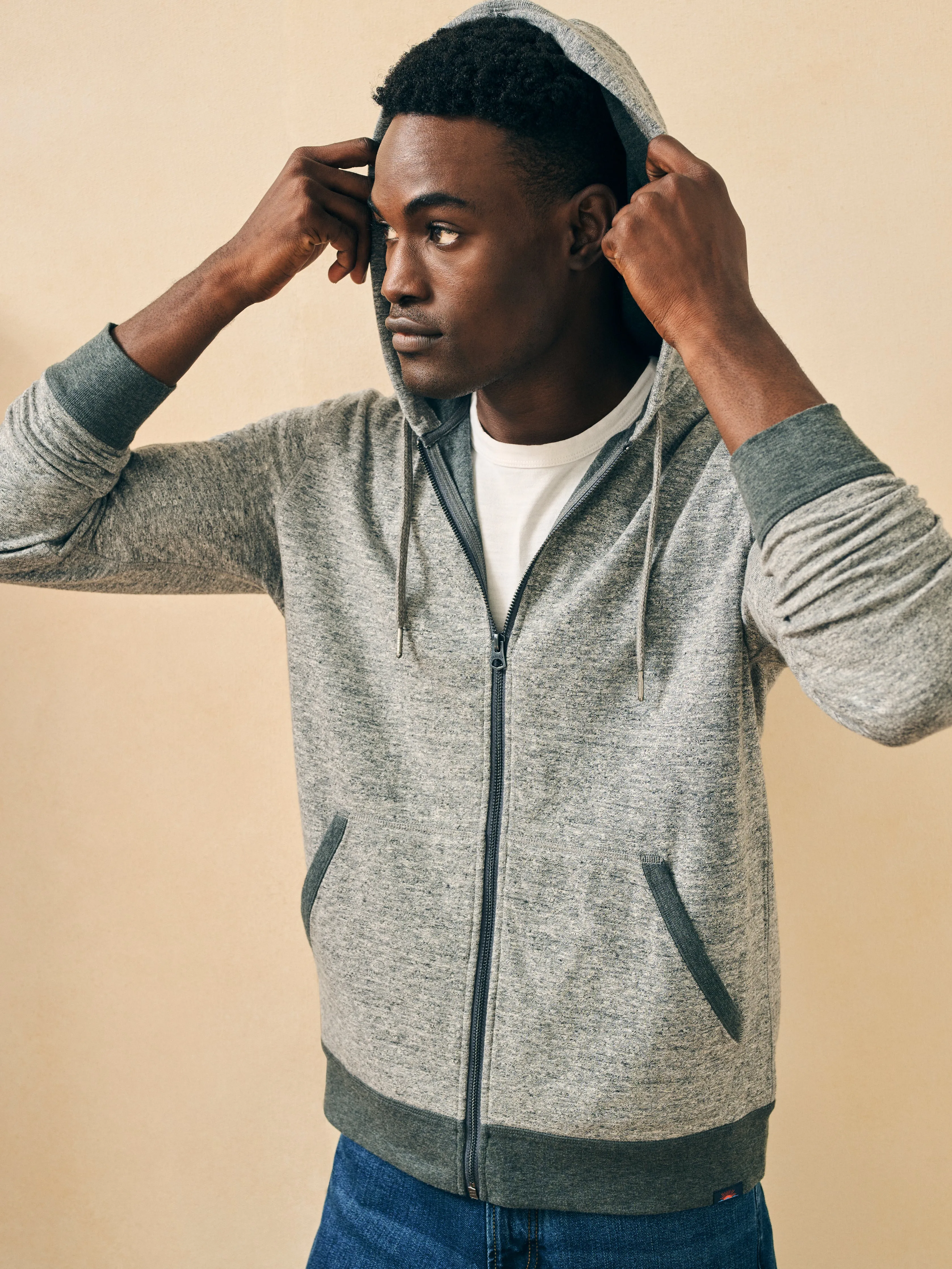 Double Knit Zip Hoodie - Light Carbon Heather sold by Faherty product image thumbnail 2