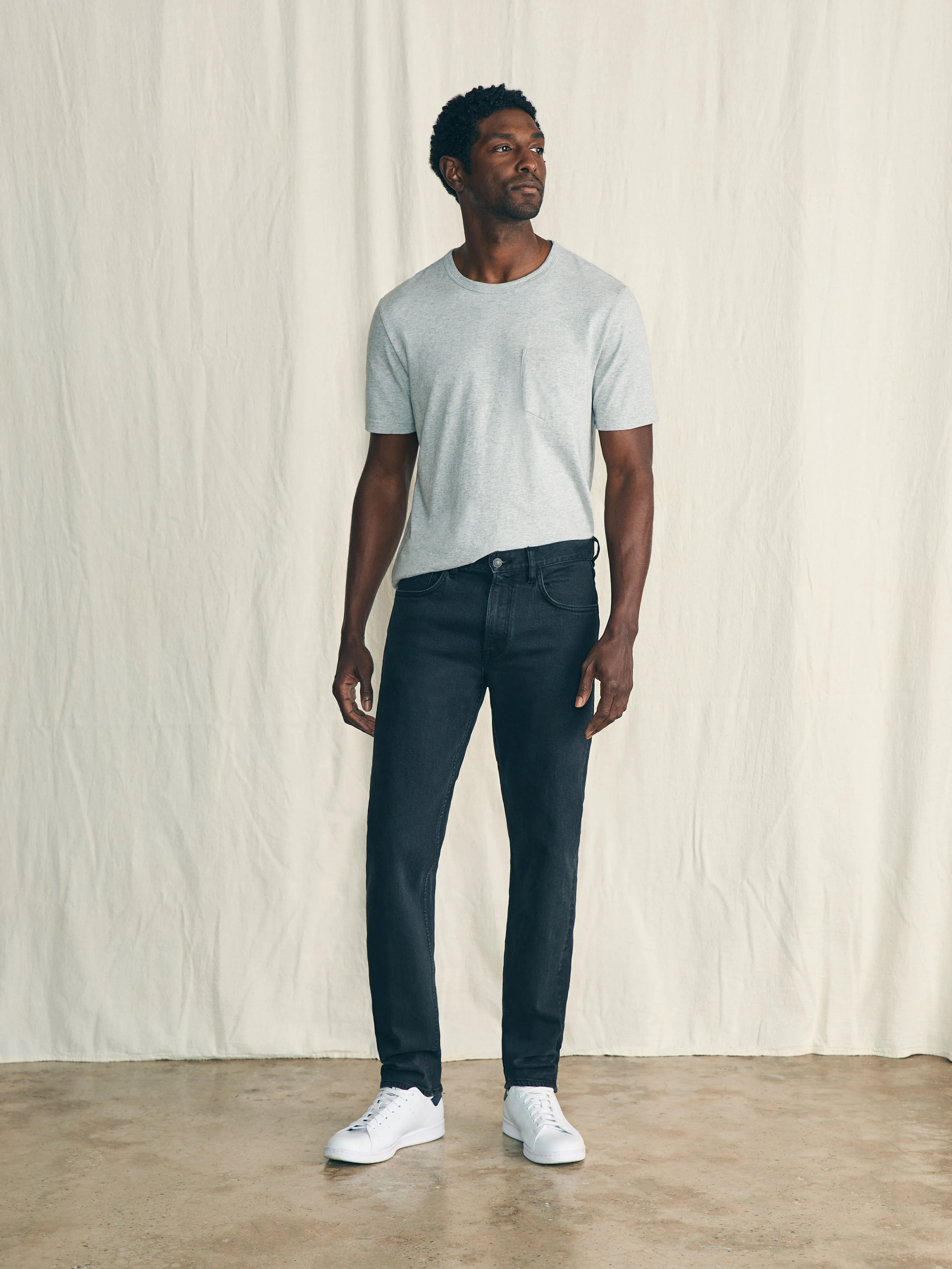 Organic Cotton Slim Straight Denim (34" Inseam) - Black Smoke Wash sold by Faherty product image thumbnail 2