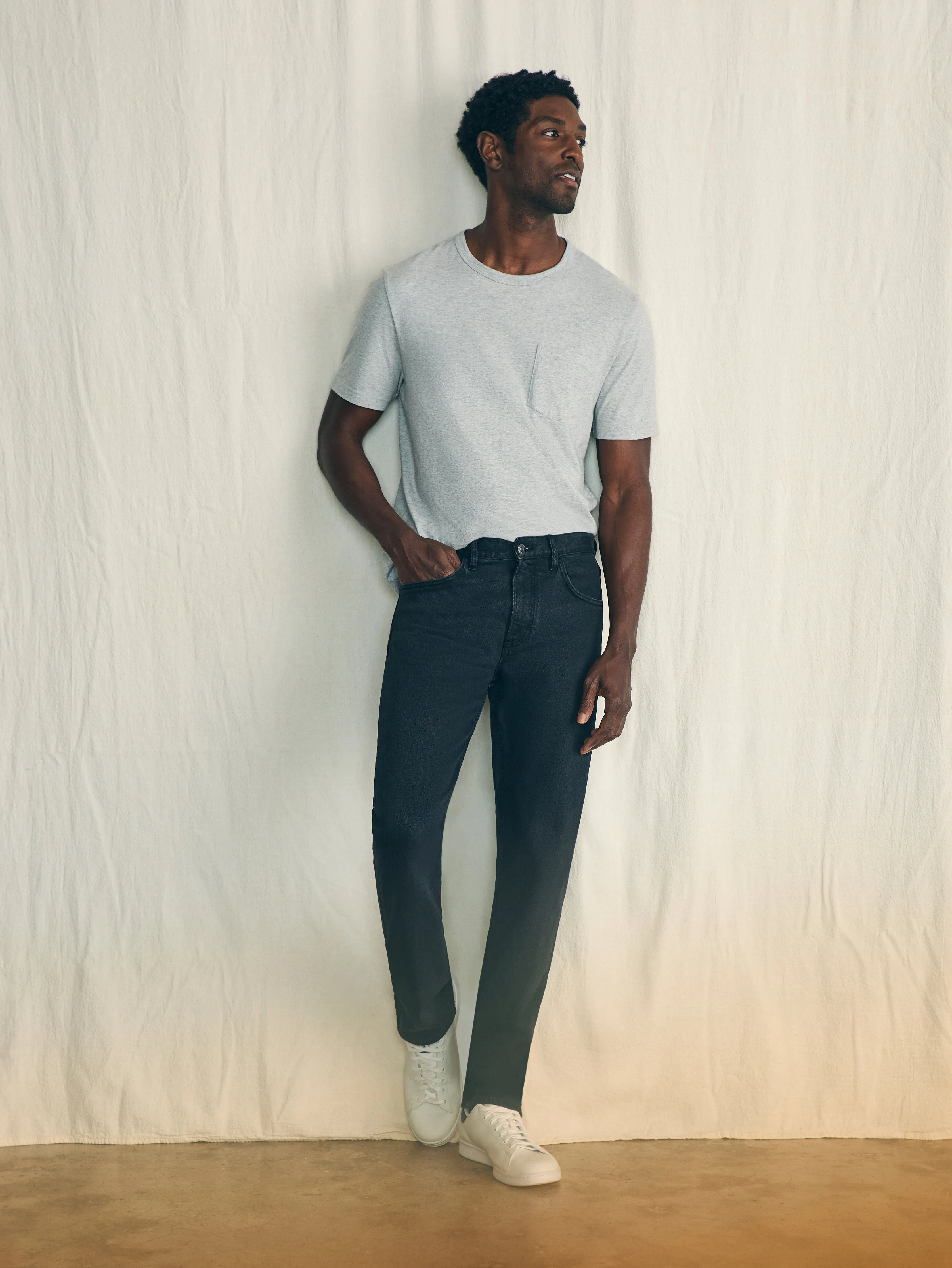 Organic Cotton Slim Straight Denim (34" Inseam) - Black Smoke Wash sold by Faherty product image thumbnail 3