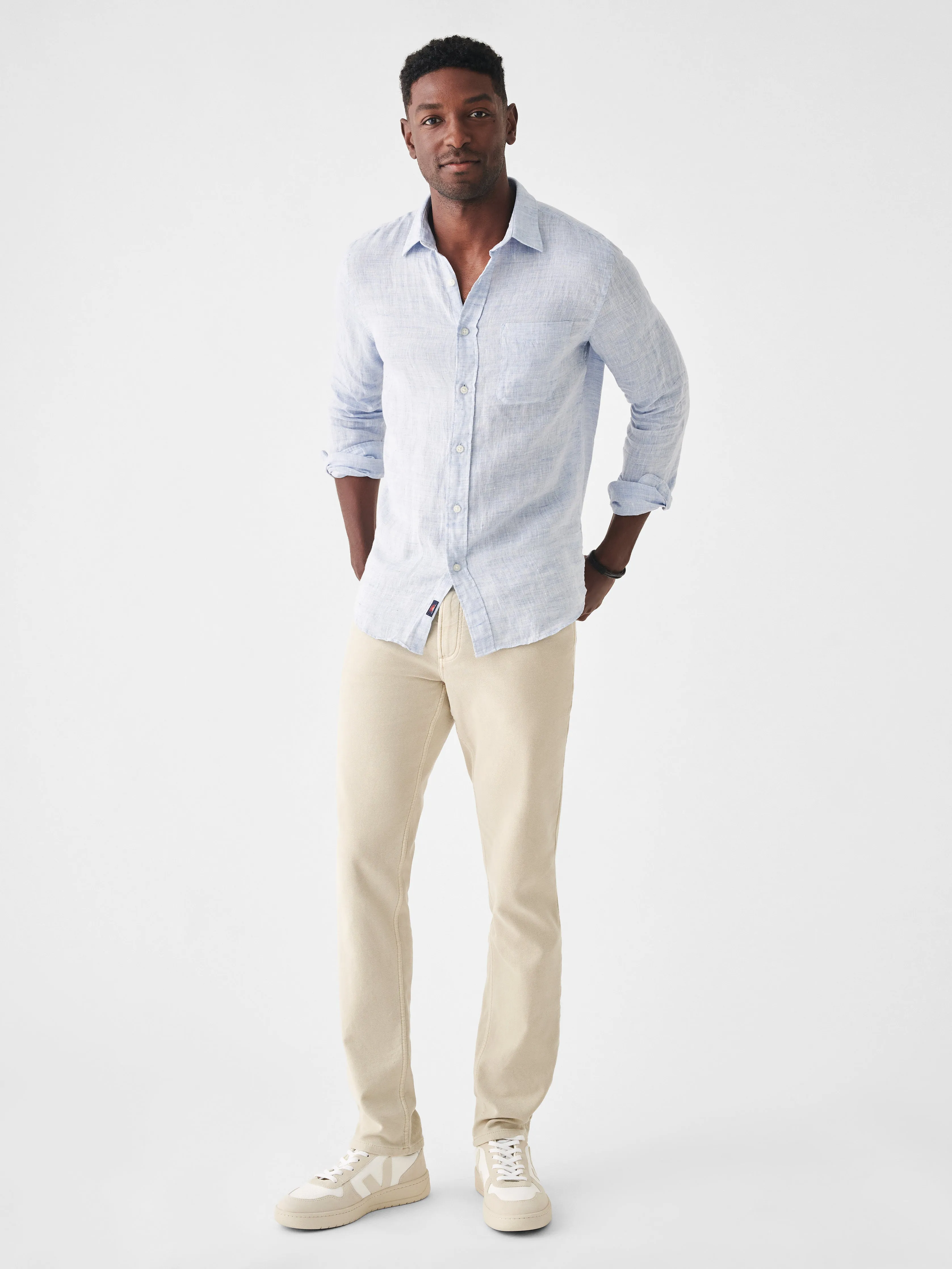 Laguna Linen Shirt (Tall) - Light Blue Melange sold by Faherty product image thumbnail 3