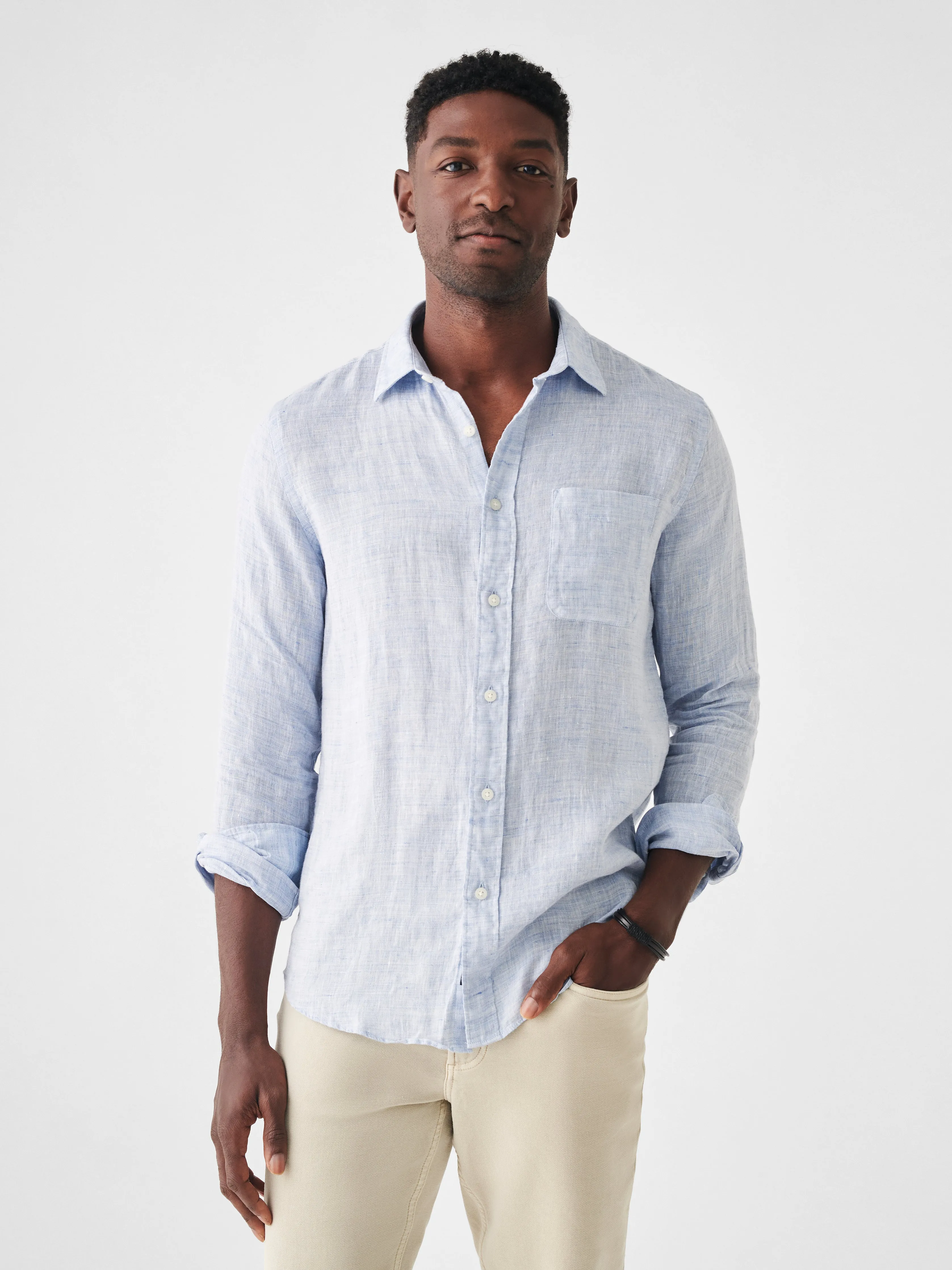 Laguna Linen Shirt (Tall) - Light Blue Melange sold by Faherty
