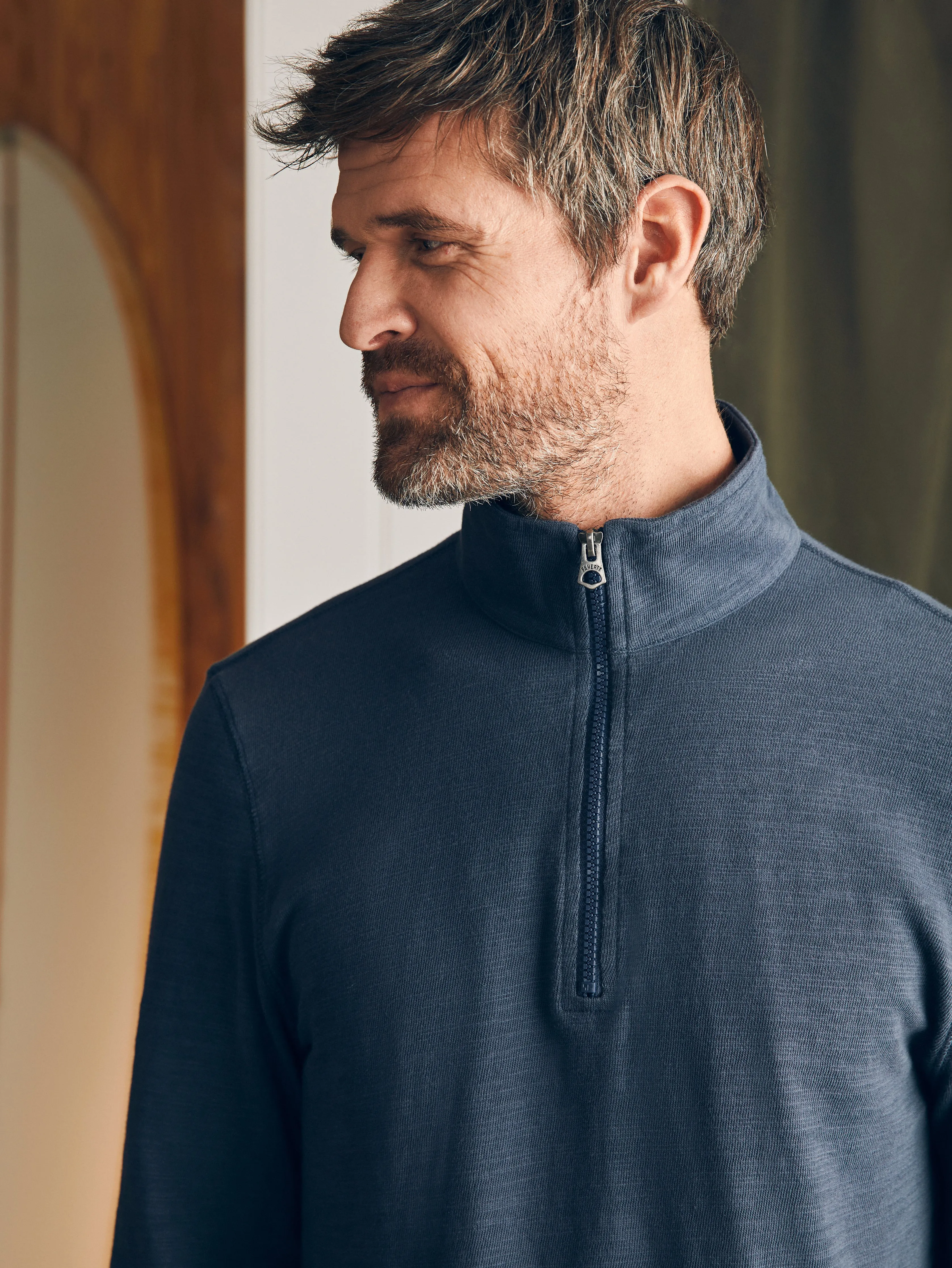 Sunwashed Slub Quarter Zip - Blue Nights sold by Faherty product image thumbnail 2