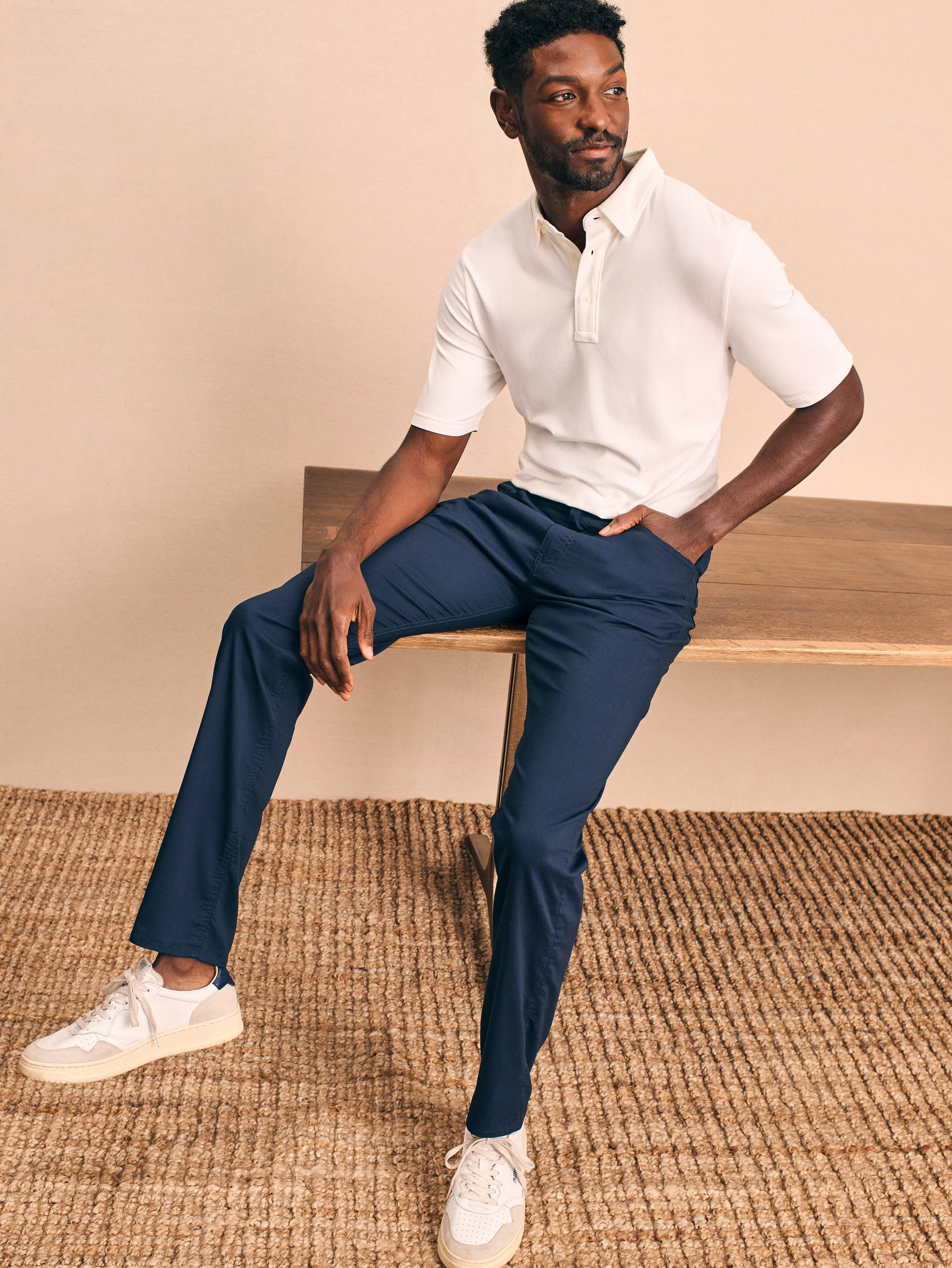 Movement™ 5-Pocket Pant (30" Inseam) - Navy sold by Faherty