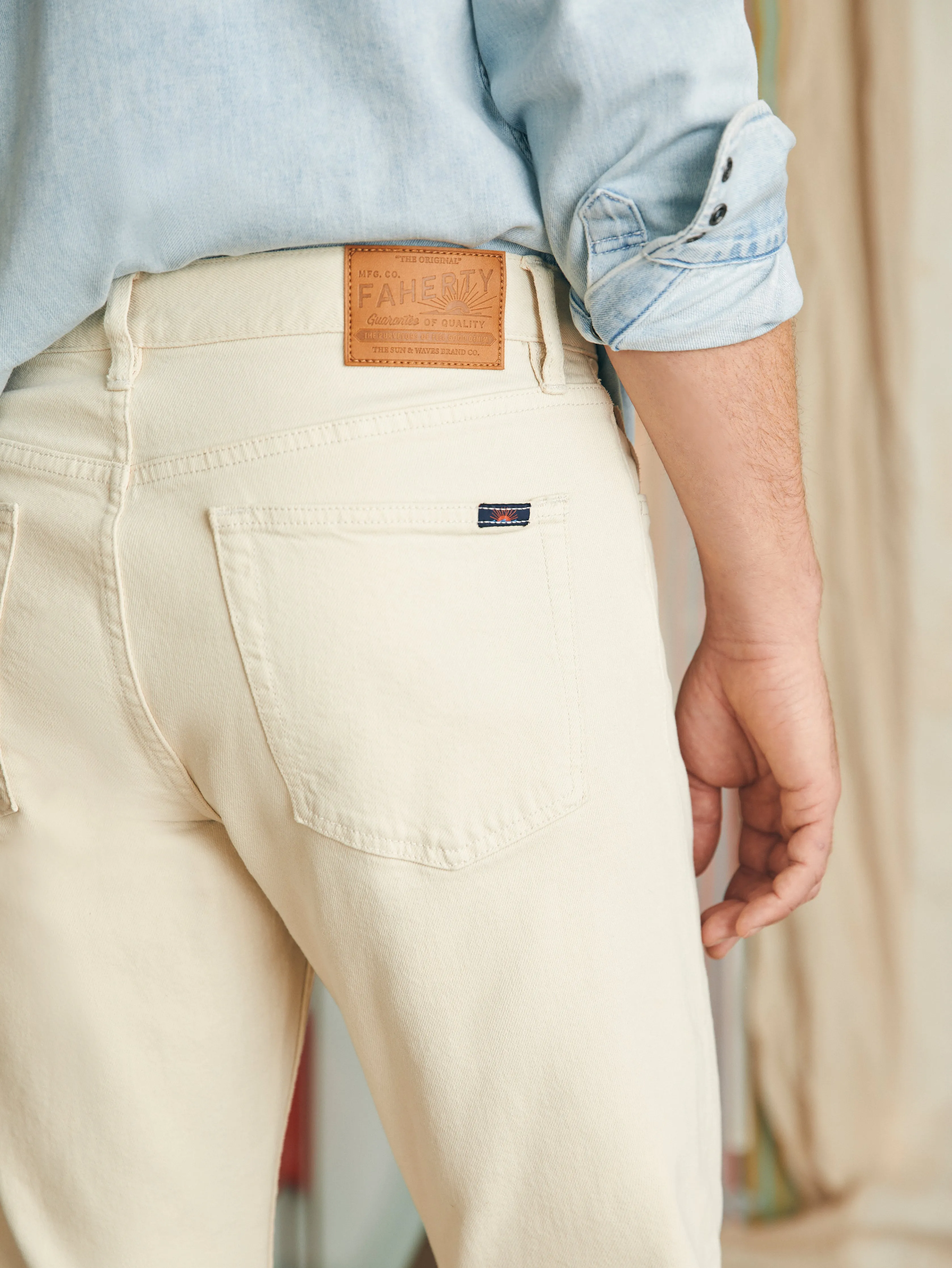 Organic Cotton Slim Straight Denim (32" Inseam) - Stone sold by Faherty product image thumbnail 4
