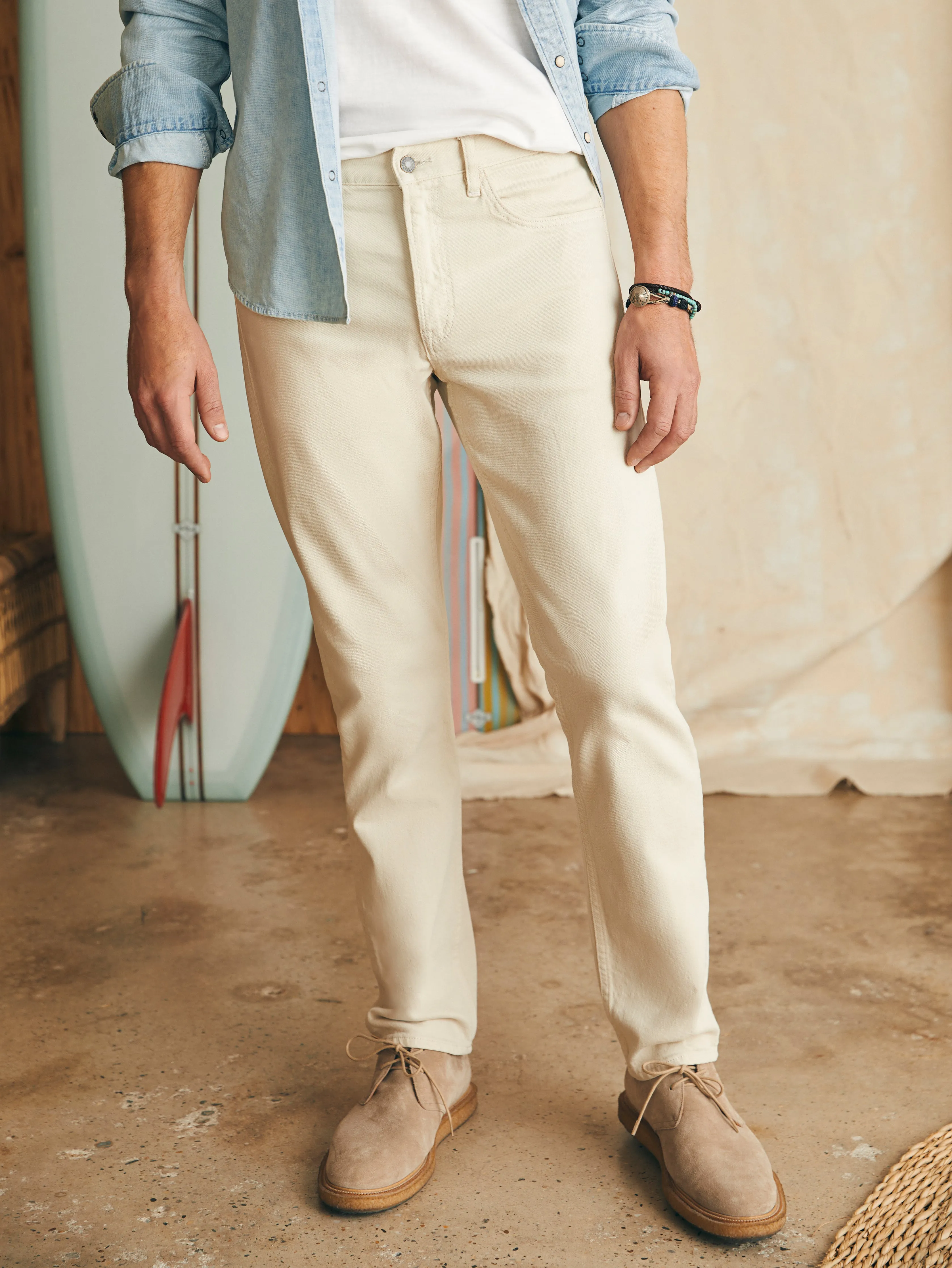 Organic Cotton Slim Straight Denim (32" Inseam) - Stone sold by Faherty
