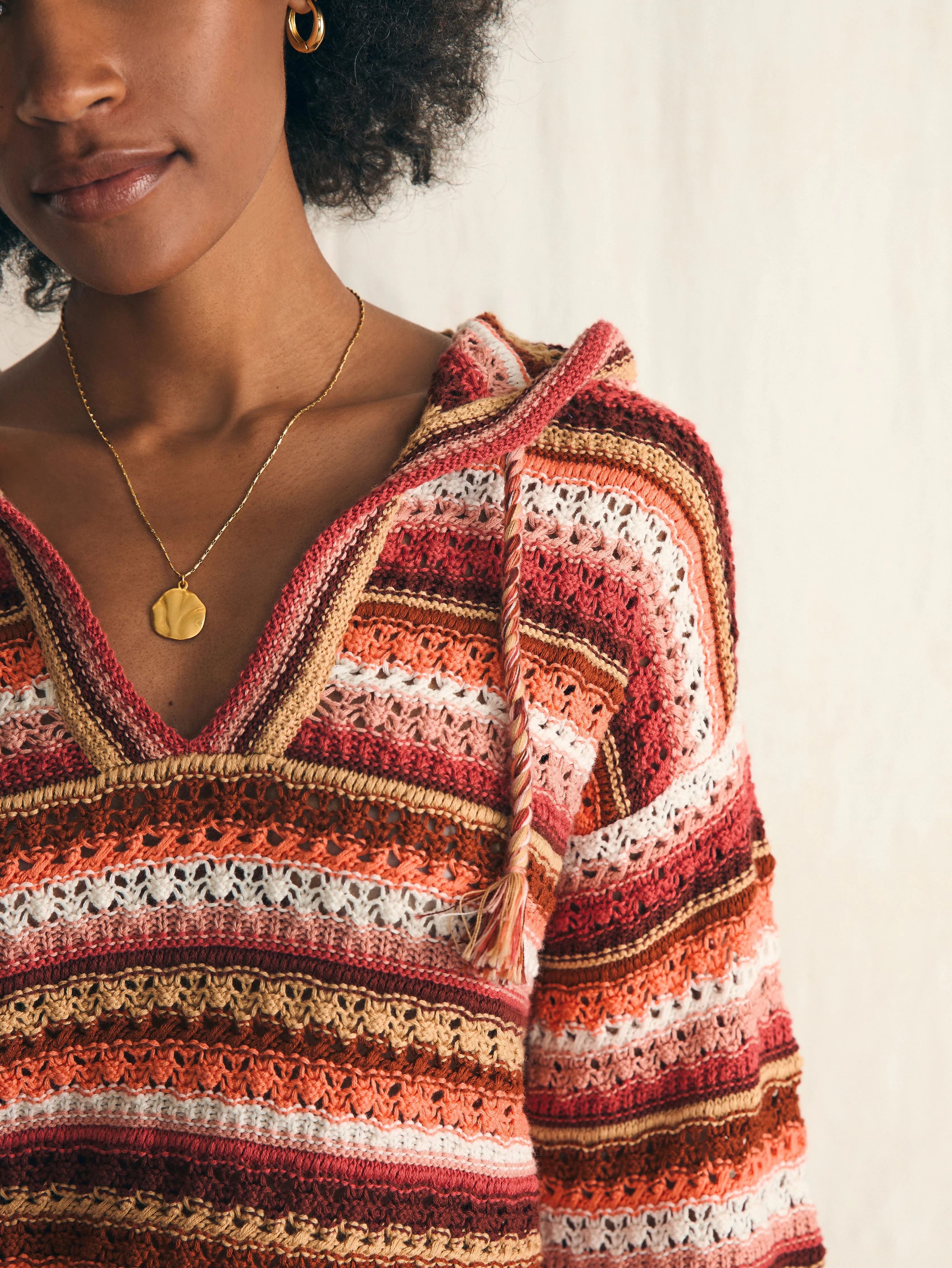 Beach Bonfire Crochet Hoodie - Botanical Stripe sold by Faherty product image thumbnail 2