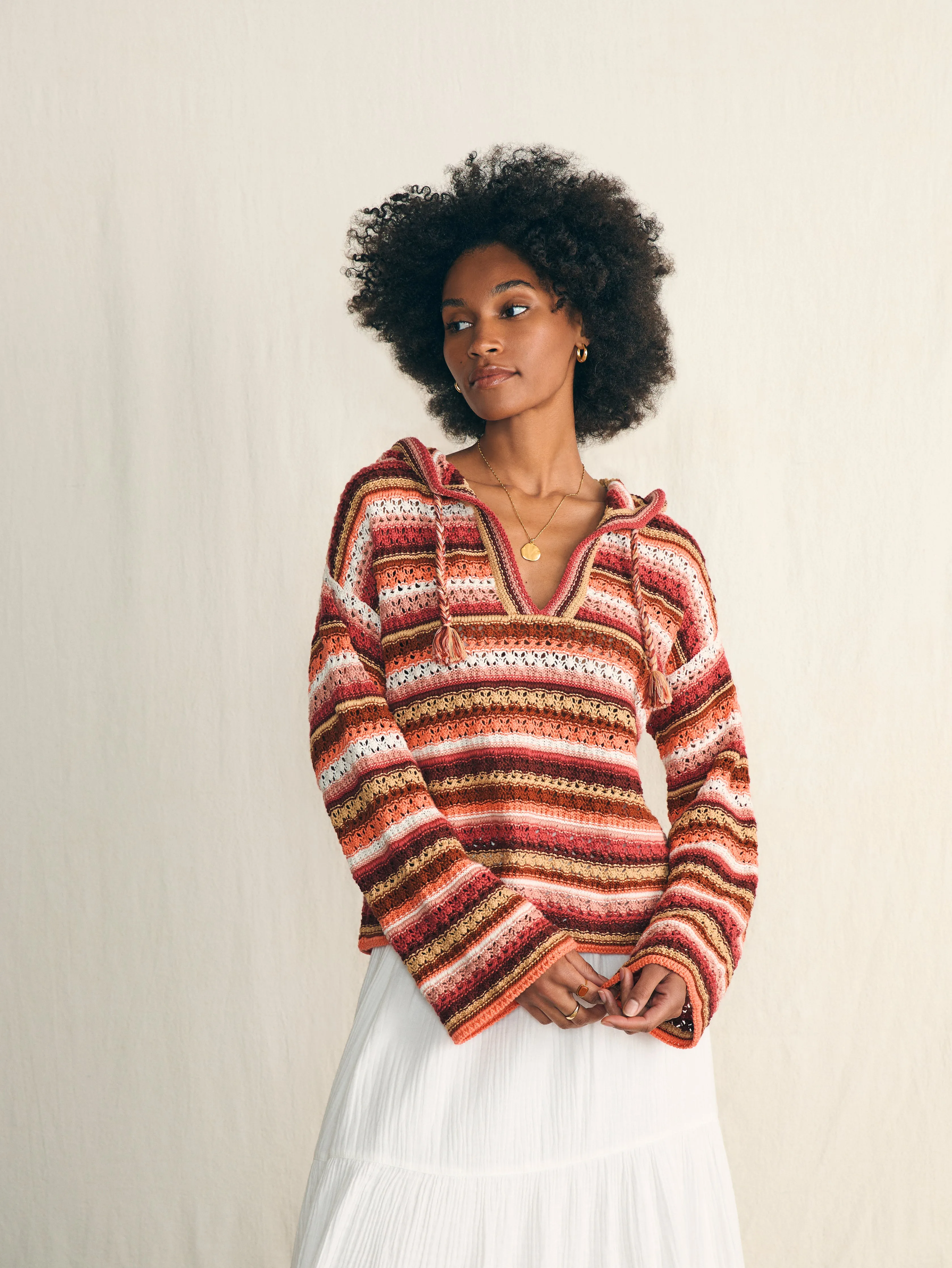 Beach Bonfire Crochet Hoodie - Botanical Stripe sold by Faherty product image thumbnail 3