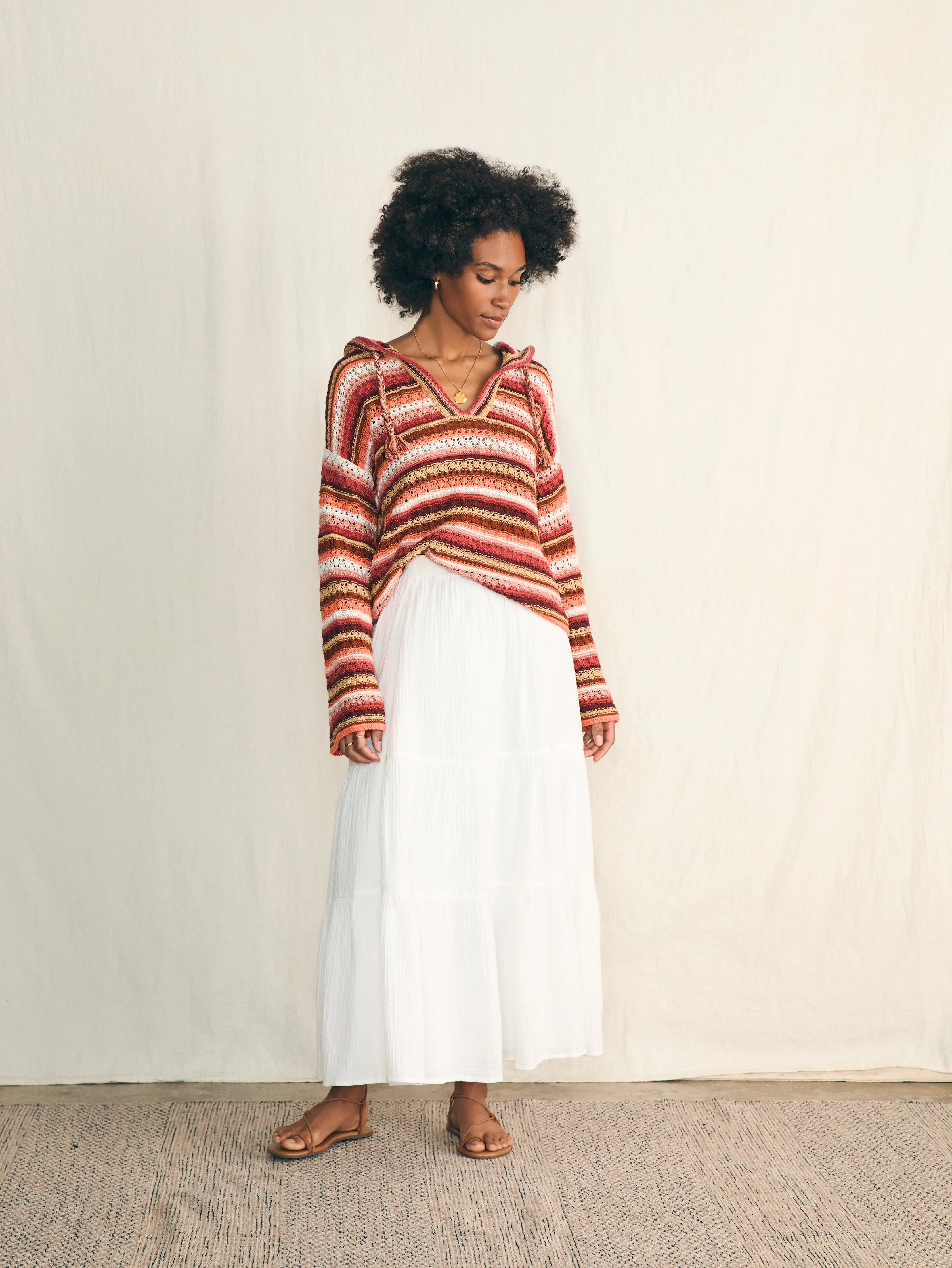 Beach Bonfire Crochet Hoodie - Botanical Stripe sold by Faherty product image thumbnail 4