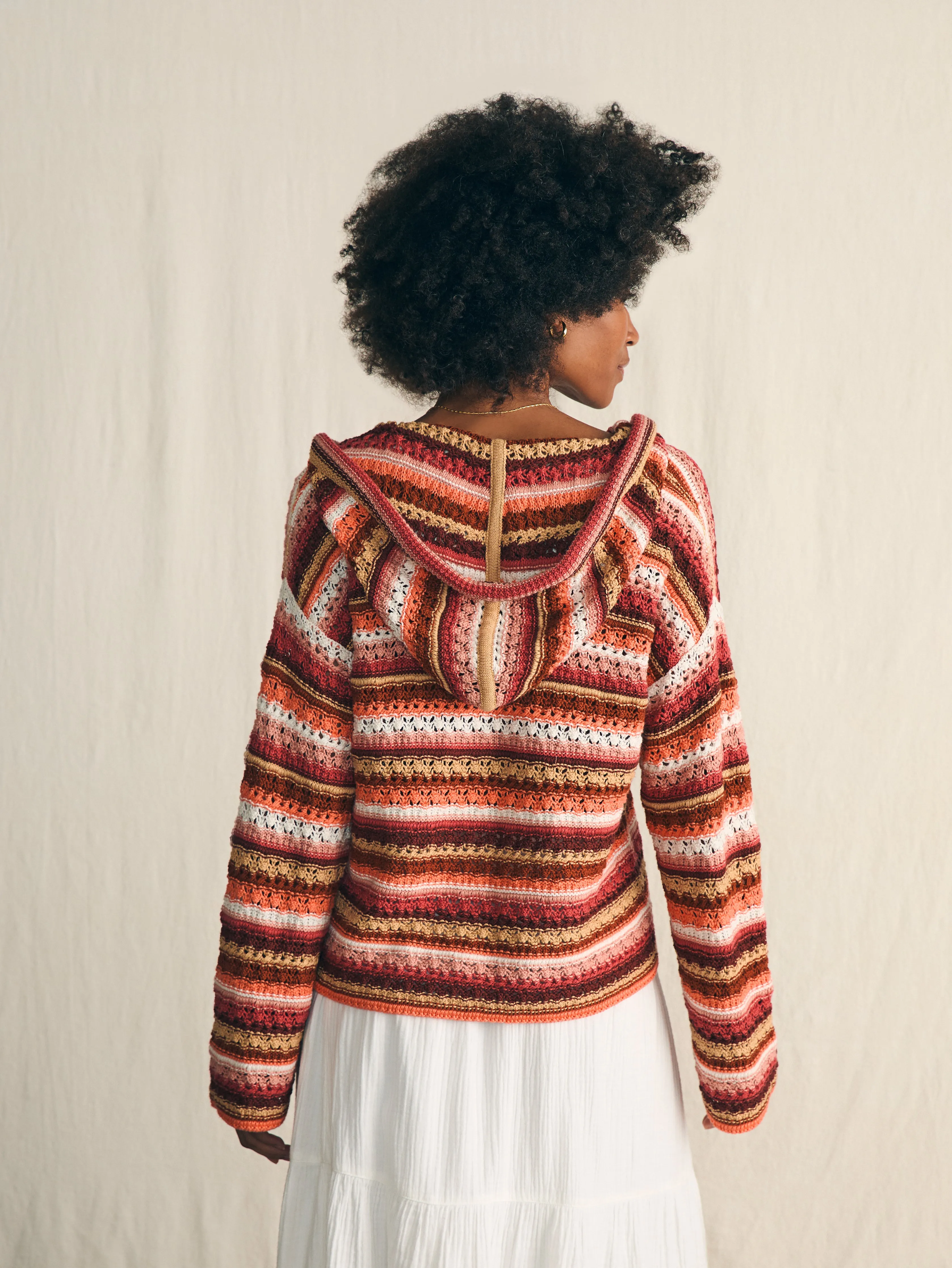 Beach Bonfire Crochet Hoodie - Botanical Stripe sold by Faherty product image thumbnail 5