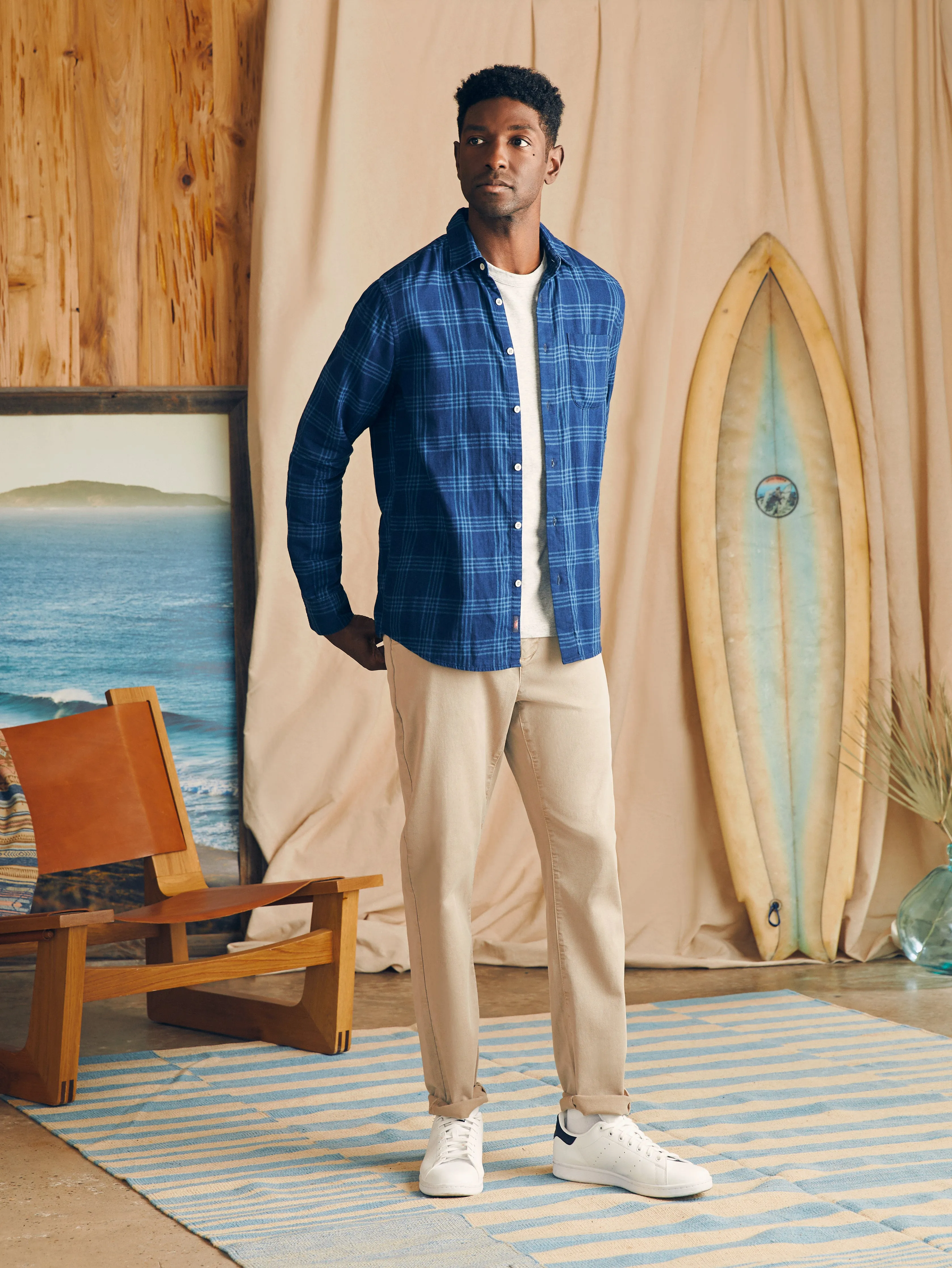 Sunwashed Chambray Shirt - Navy Night Windowpane sold by Faherty product image thumbnail 4