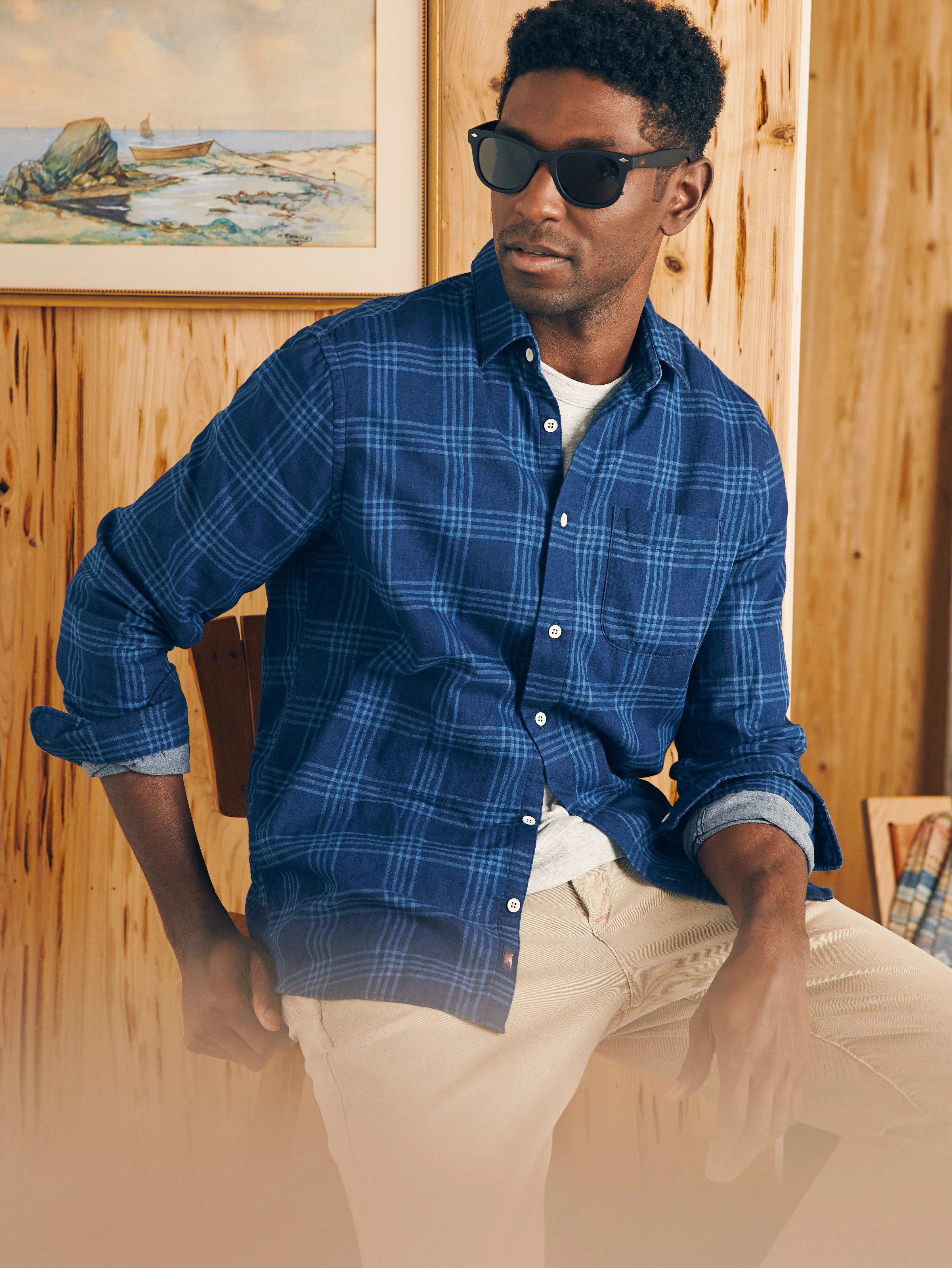 Sunwashed Chambray Shirt - Navy Night Windowpane sold by Faherty product image thumbnail 3