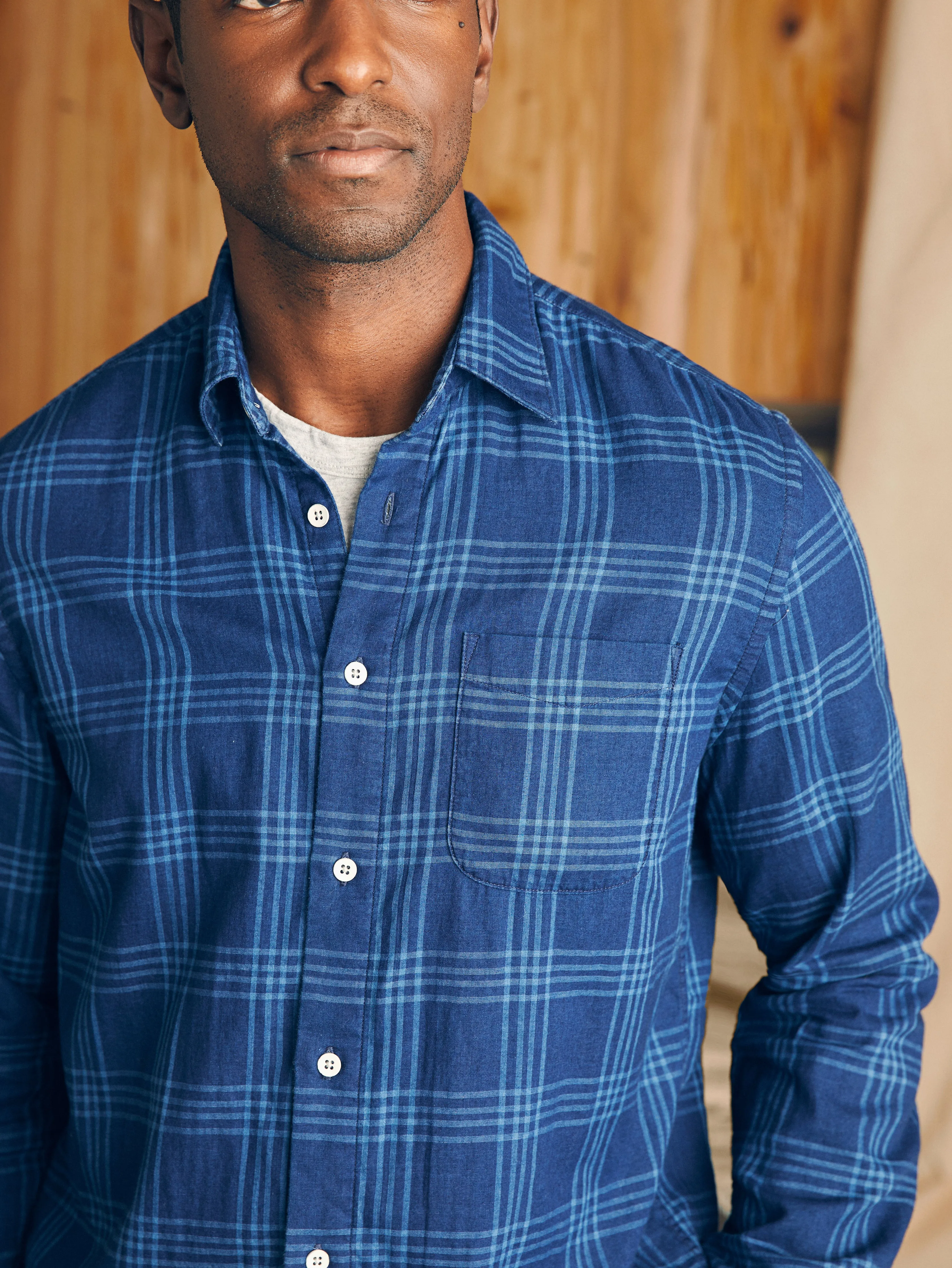 Sunwashed Chambray Shirt - Navy Night Windowpane sold by Faherty product image thumbnail 2