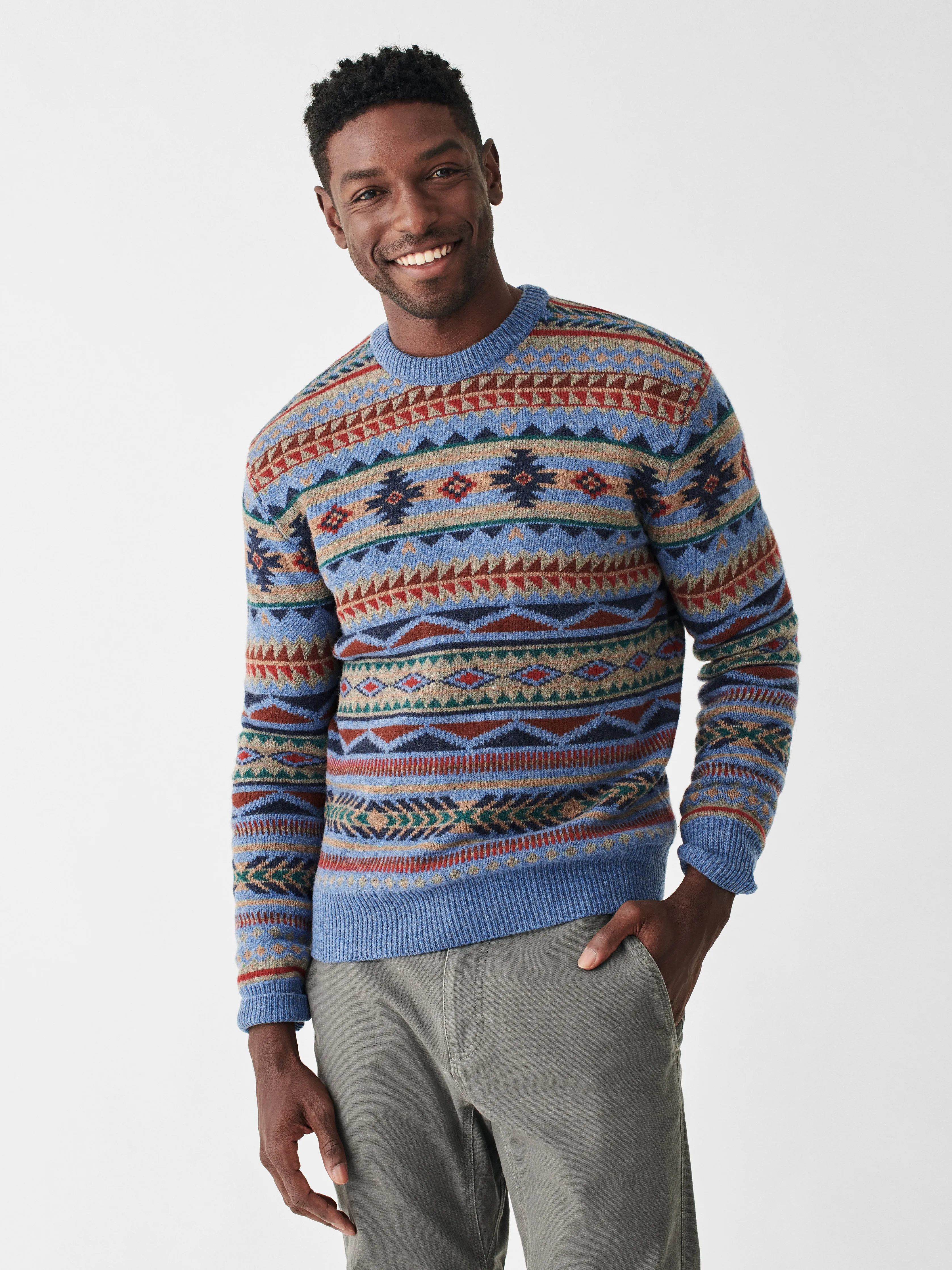 Doug Good Feather Fair Isle Sweater - Blue Winter Night sold by Faherty