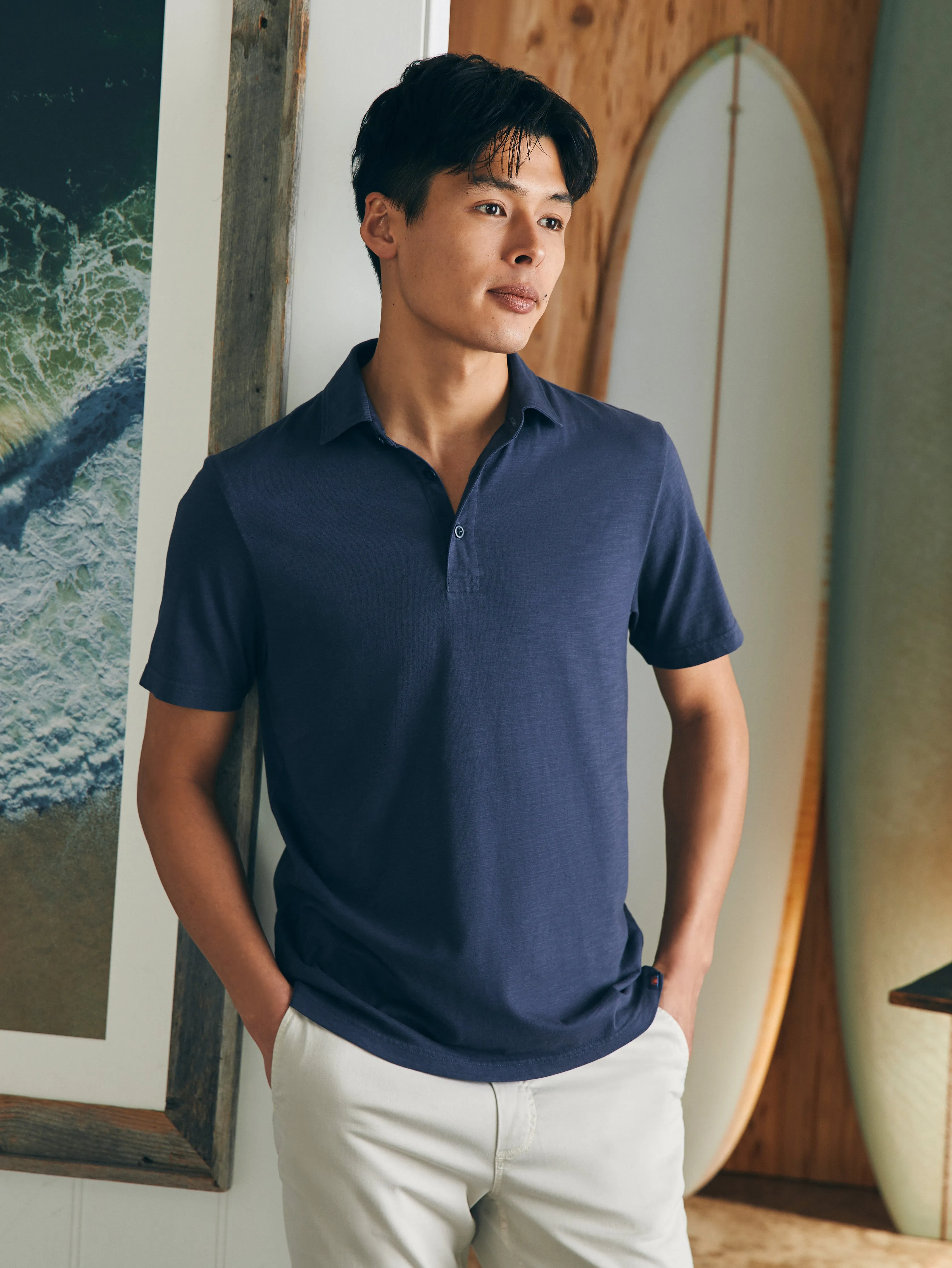 Sunwashed T-Shirt Polo - Dune Navy sold by Faherty