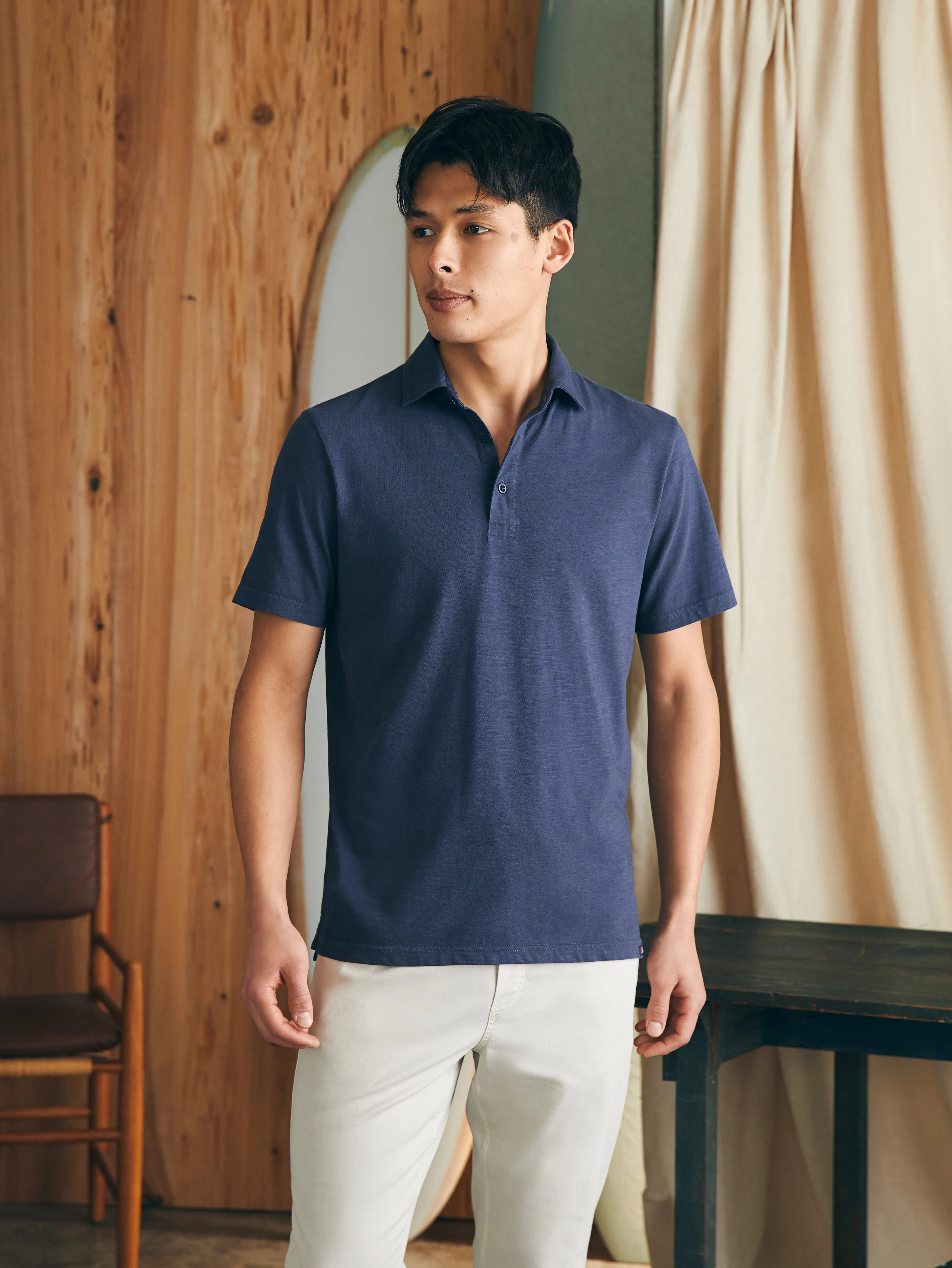 Sunwashed T-Shirt Polo - Dune Navy sold by Faherty product image thumbnail 3