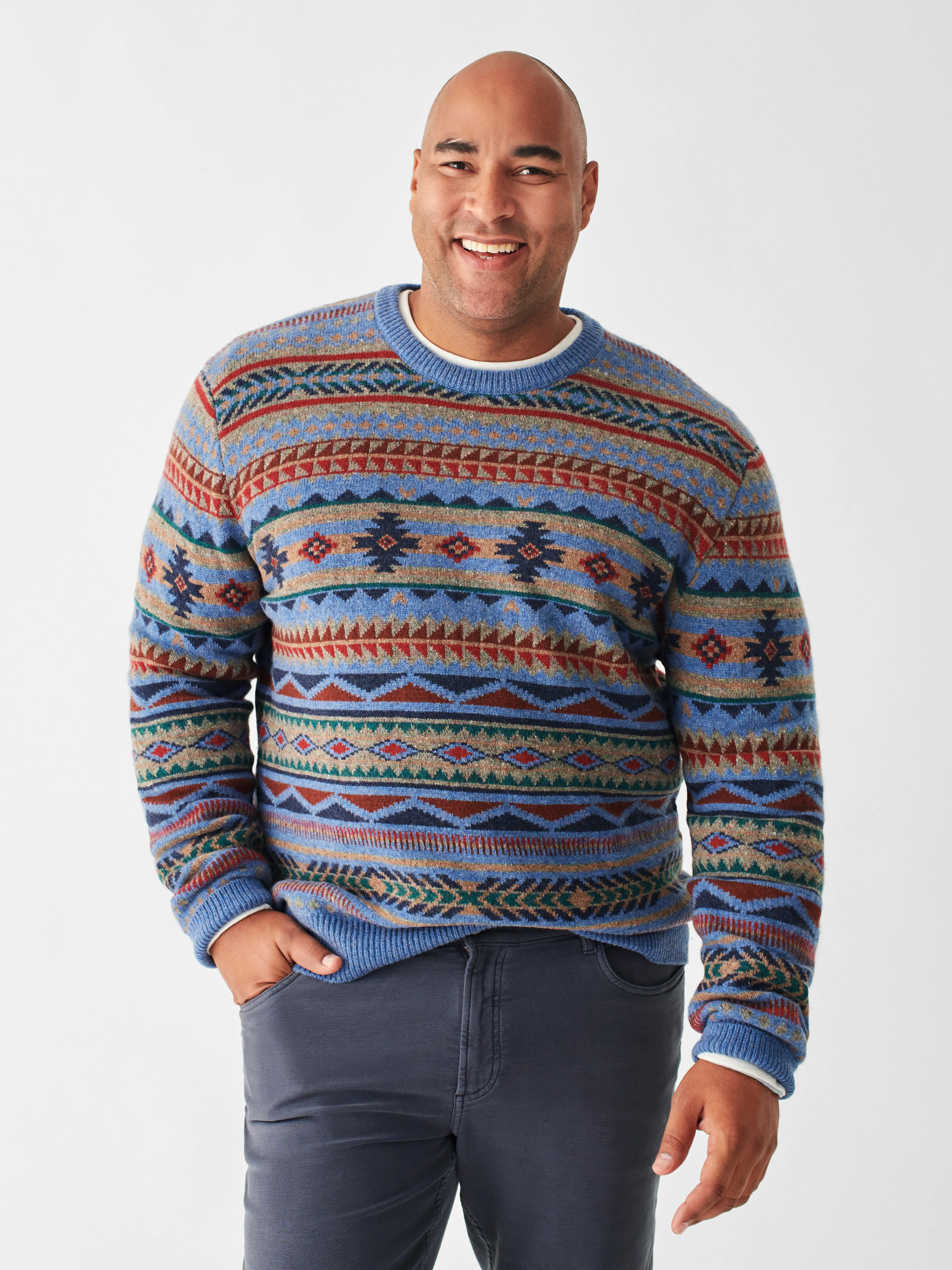 Doug Good Feather Fair Isle Sweater - Blue Winter Night sold by Faherty product image thumbnail 3