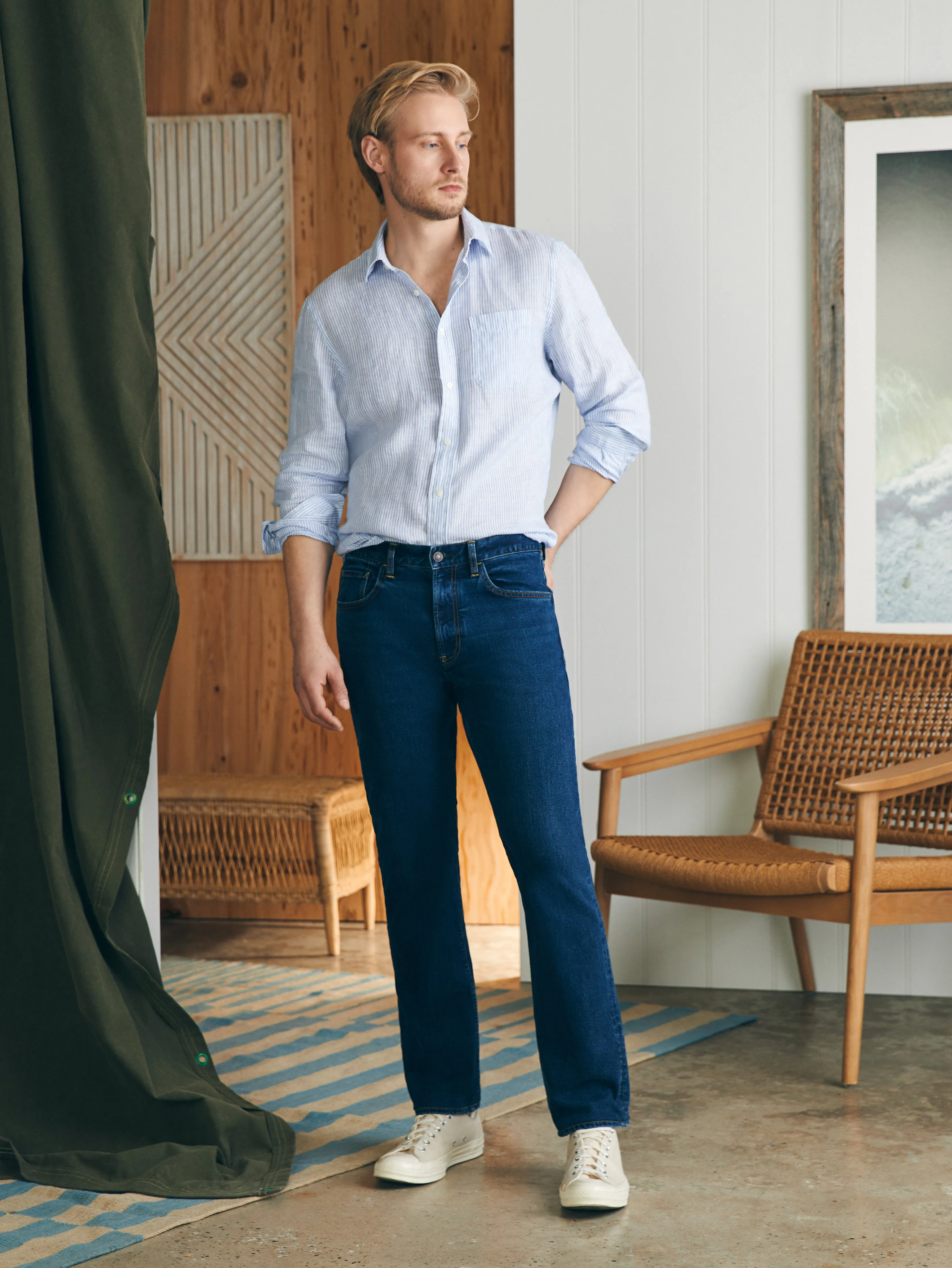 Organic Cotton Slim Straight Denim (34" Inseam) - Cove Point Wash sold by Faherty product image thumbnail 2