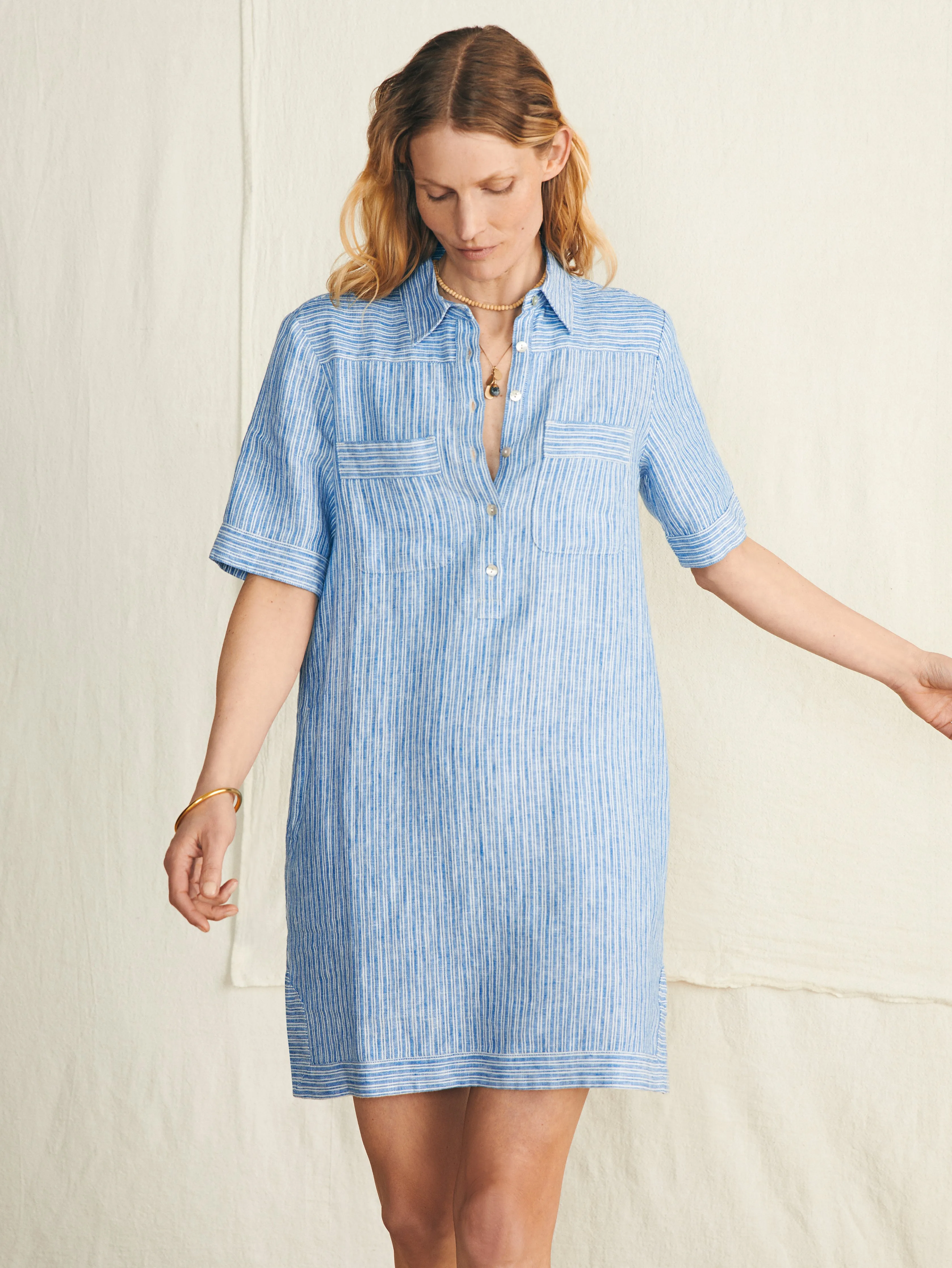 Rae Dress - Skyway Railroad Stripe sold by Faherty