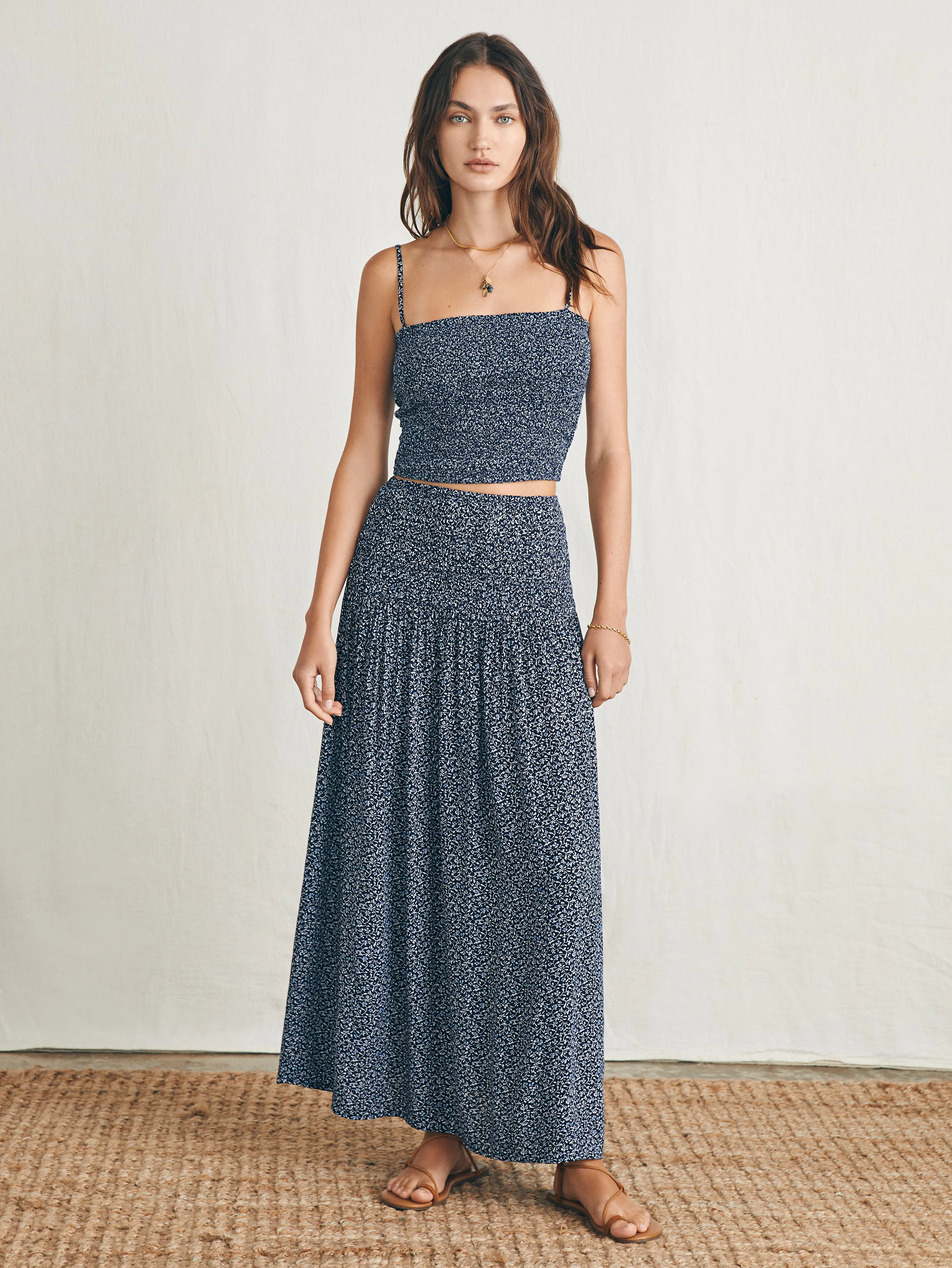 Alisee Smocked Top - Navy Riverton Ditsy sold by Faherty product image thumbnail 2