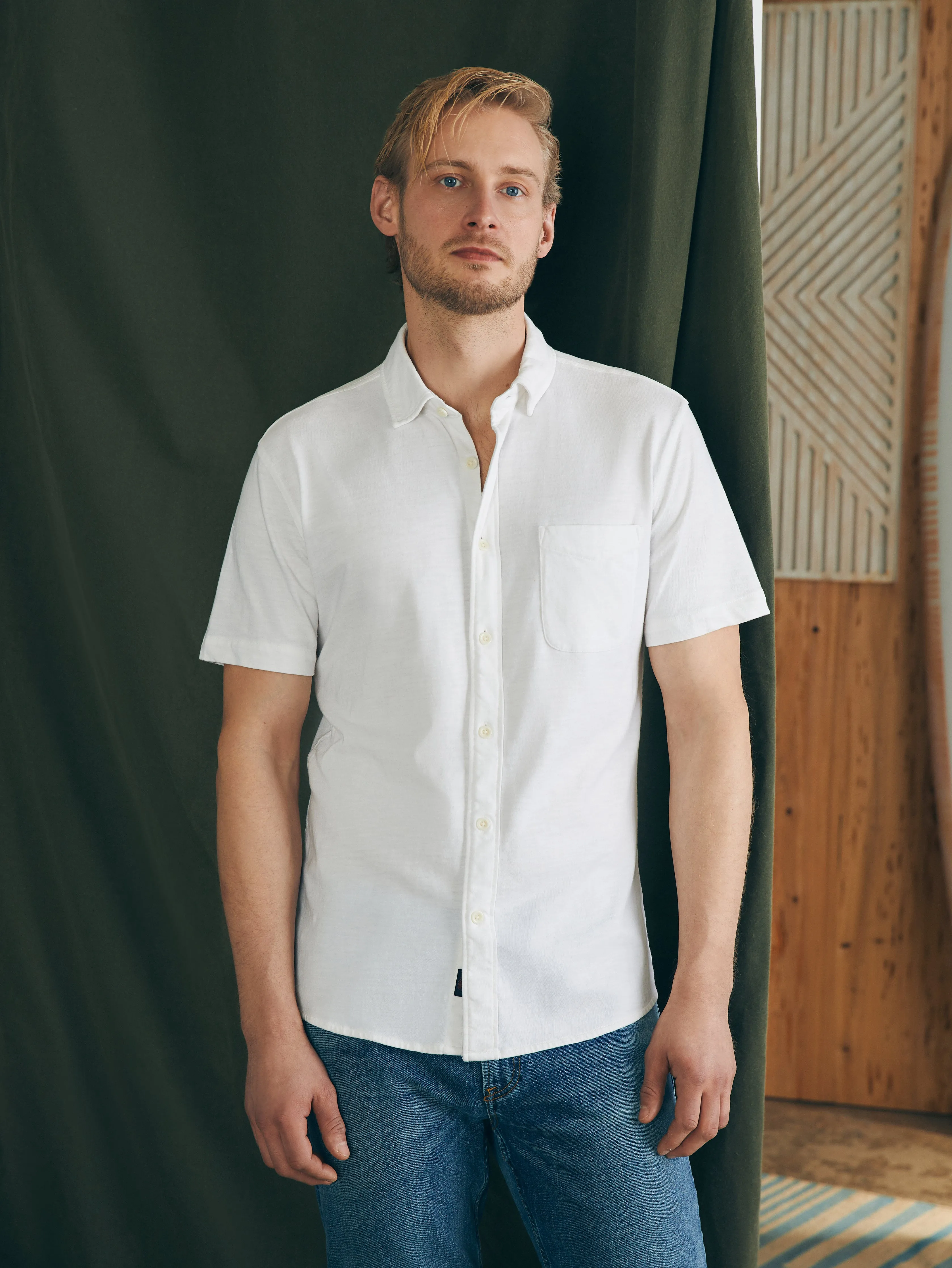 Short-Sleeve Sunwashed Knit Shirt (Single Pocket) (Tall) - White sold by Faherty product image thumbnail 3
