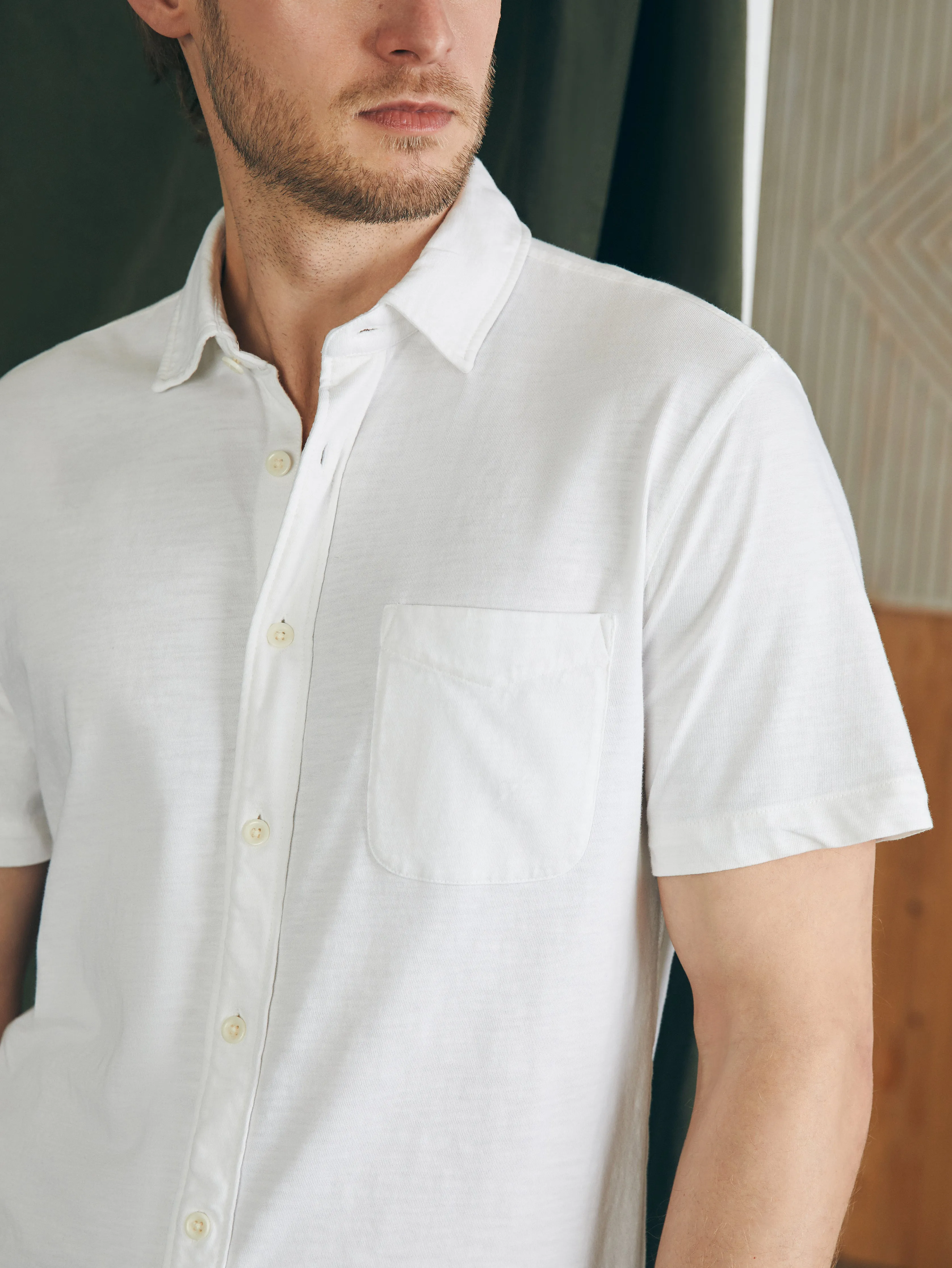 Short-Sleeve Sunwashed Knit Shirt (Single Pocket) (Tall) - White sold by Faherty product image thumbnail 2