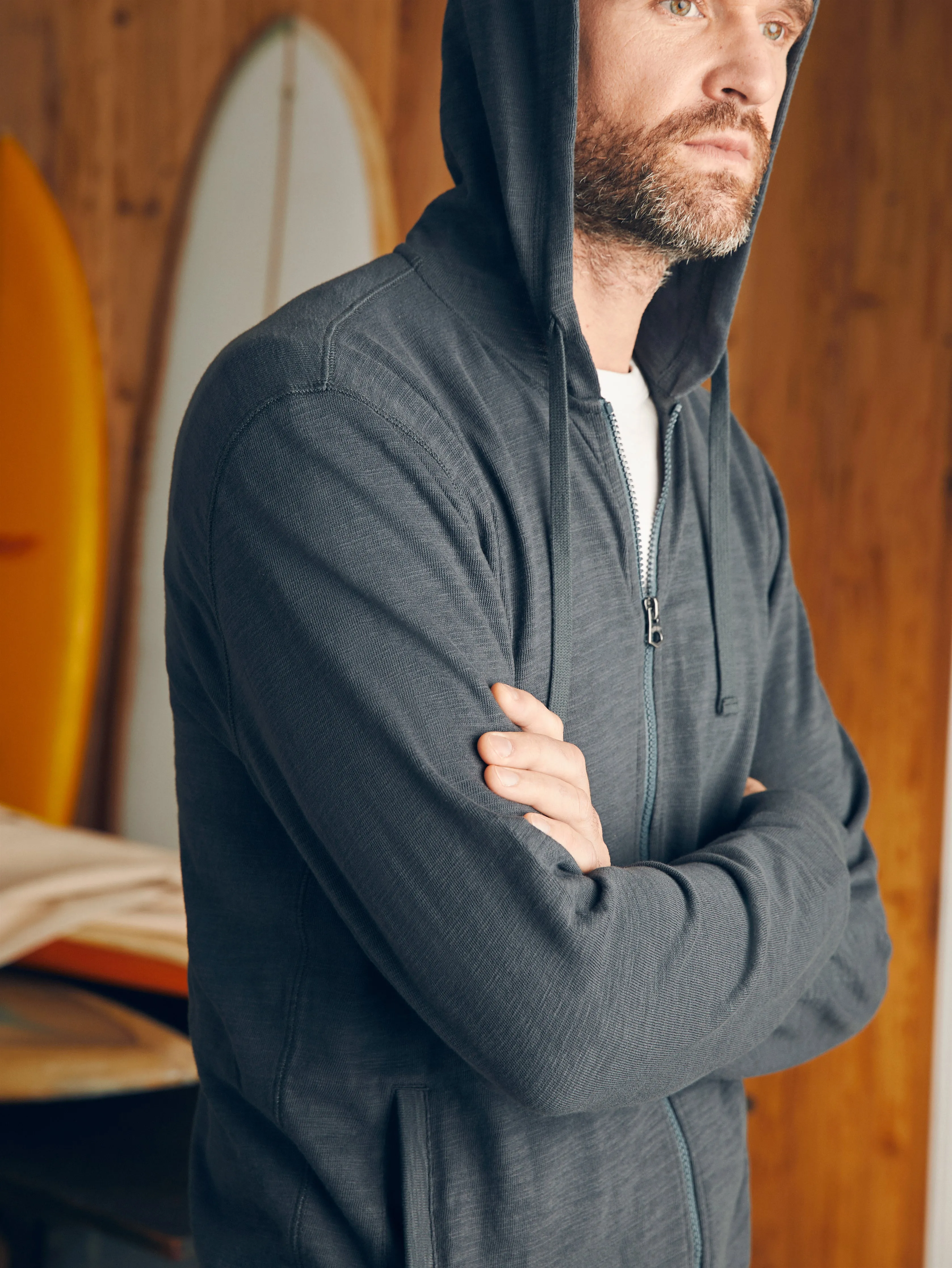 Sunwashed Slub Zip Hoodie - Graphite sold by Faherty product image thumbnail 3