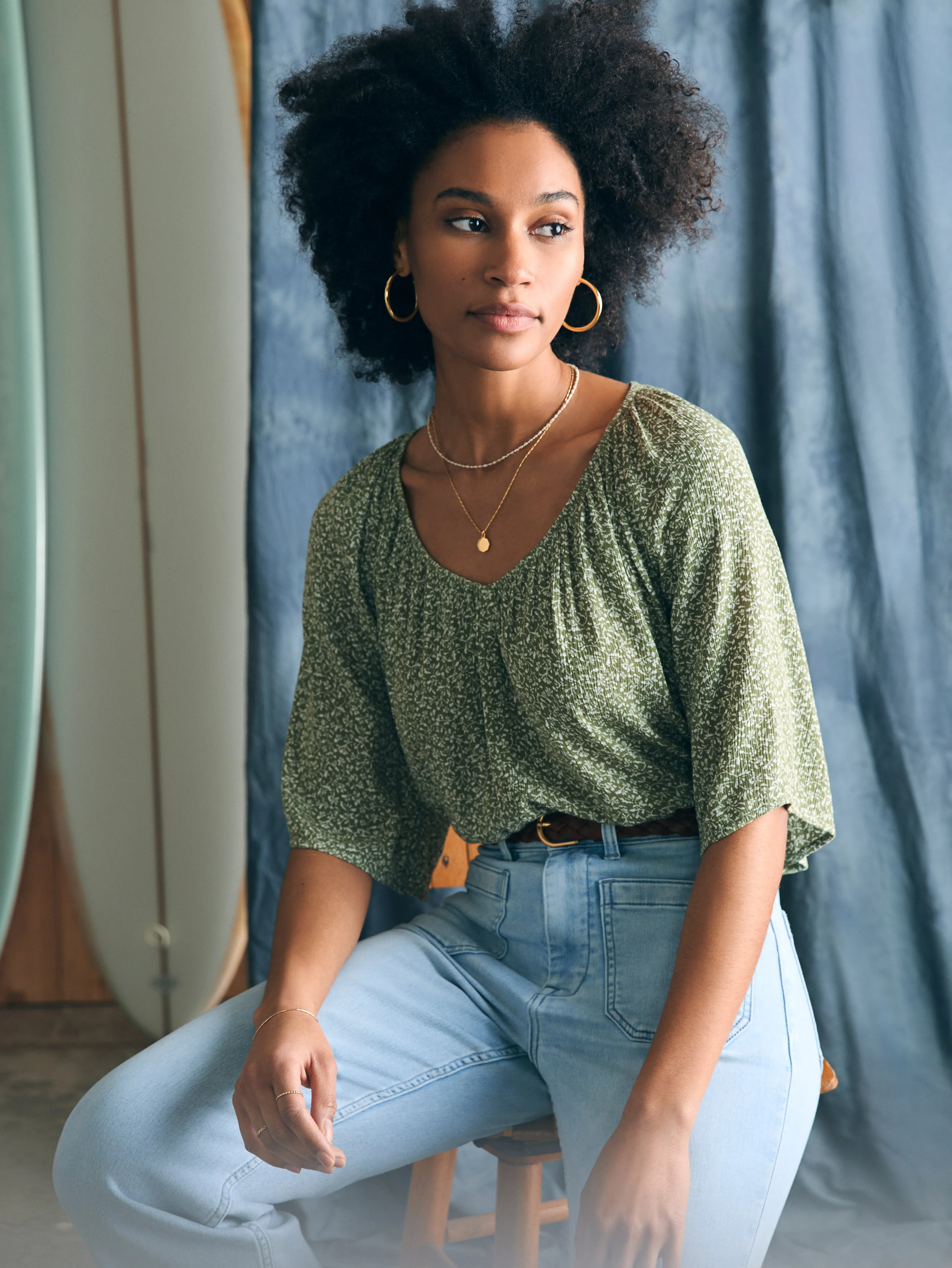 Amira Blouse - Green Riverton Ditsy Floral sold by Faherty product image thumbnail 3