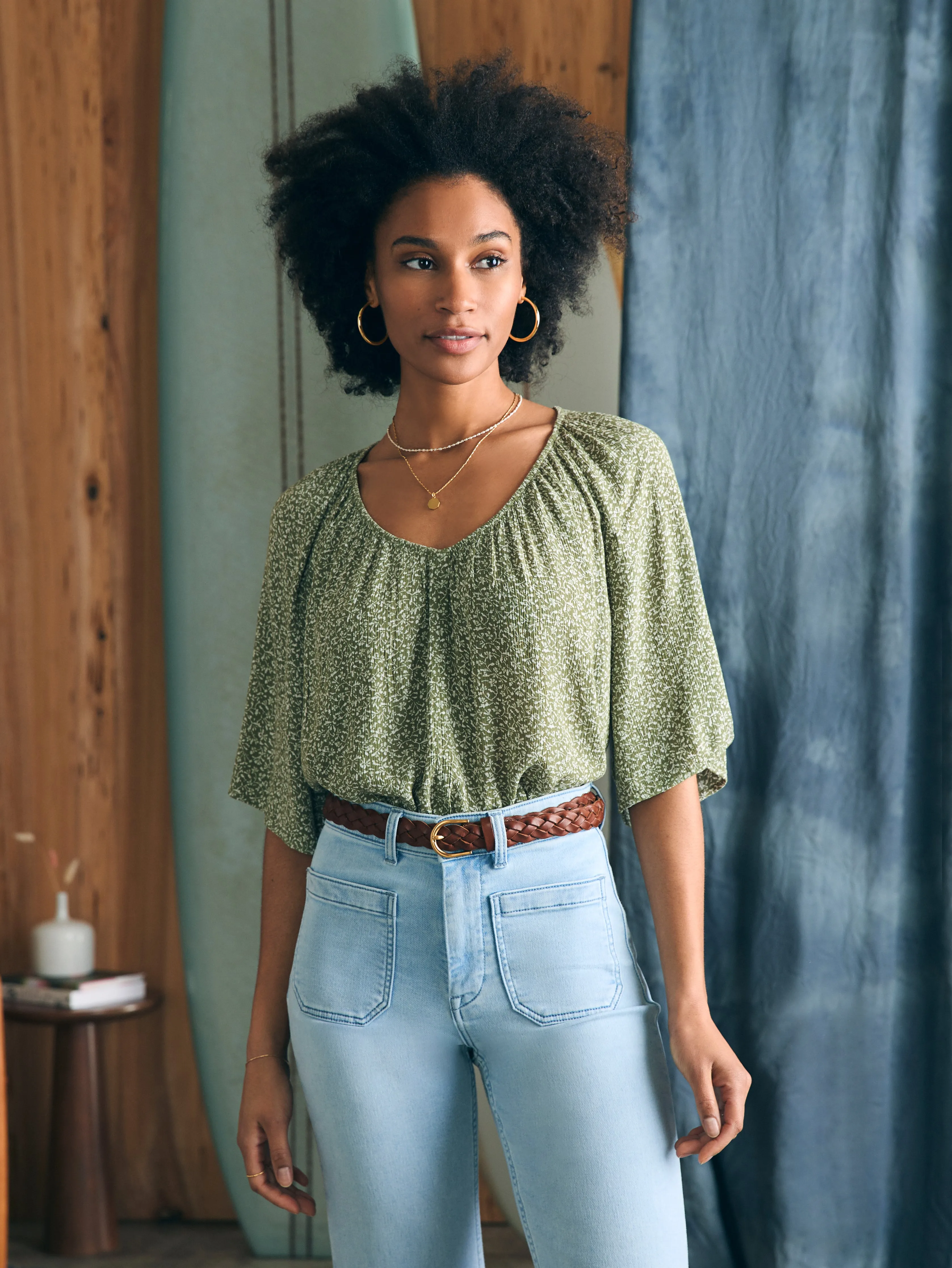 Amira Blouse - Green Riverton Ditsy Floral sold by Faherty