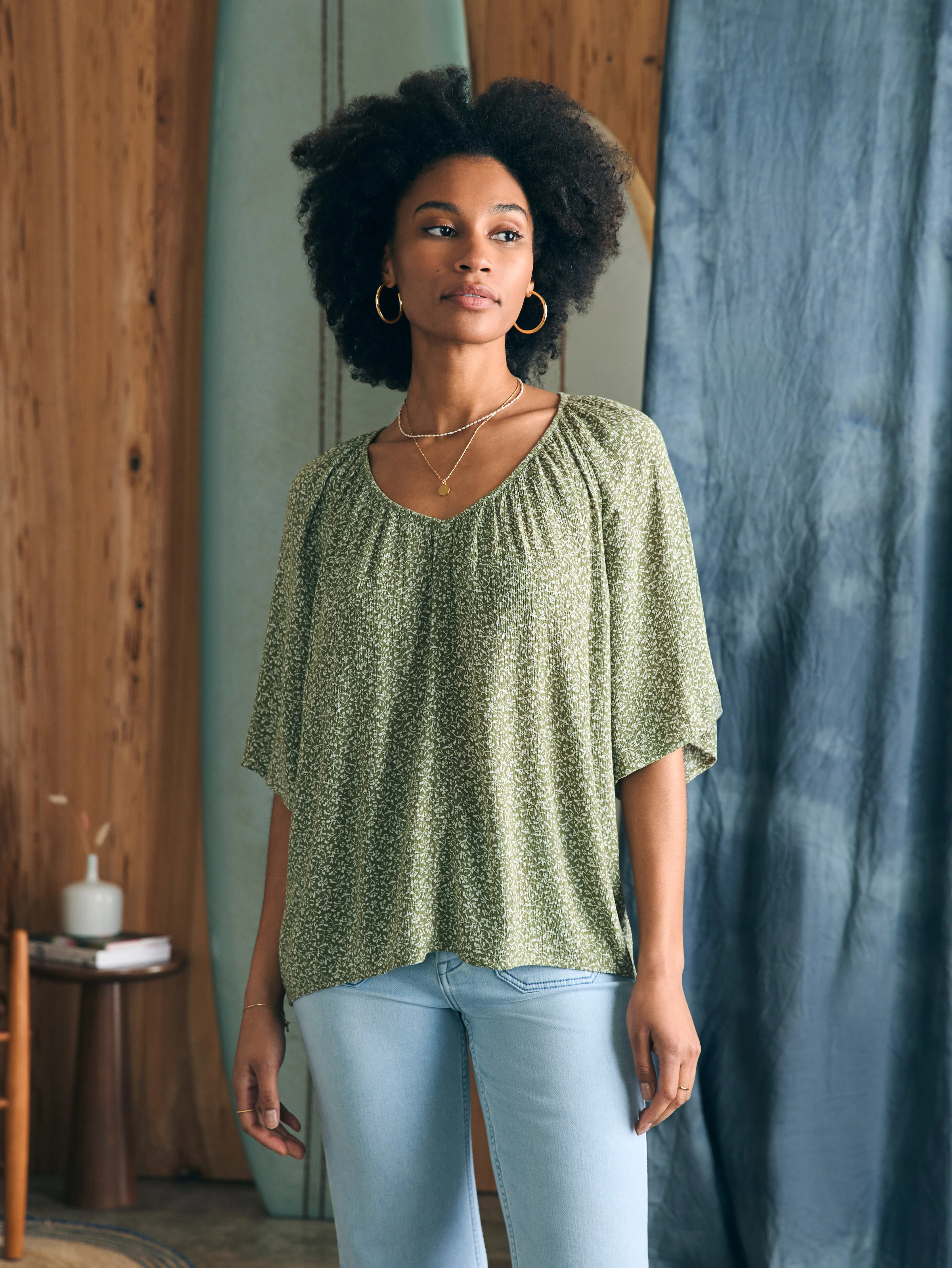 Amira Blouse - Green Riverton Ditsy Floral sold by Faherty product image thumbnail 4