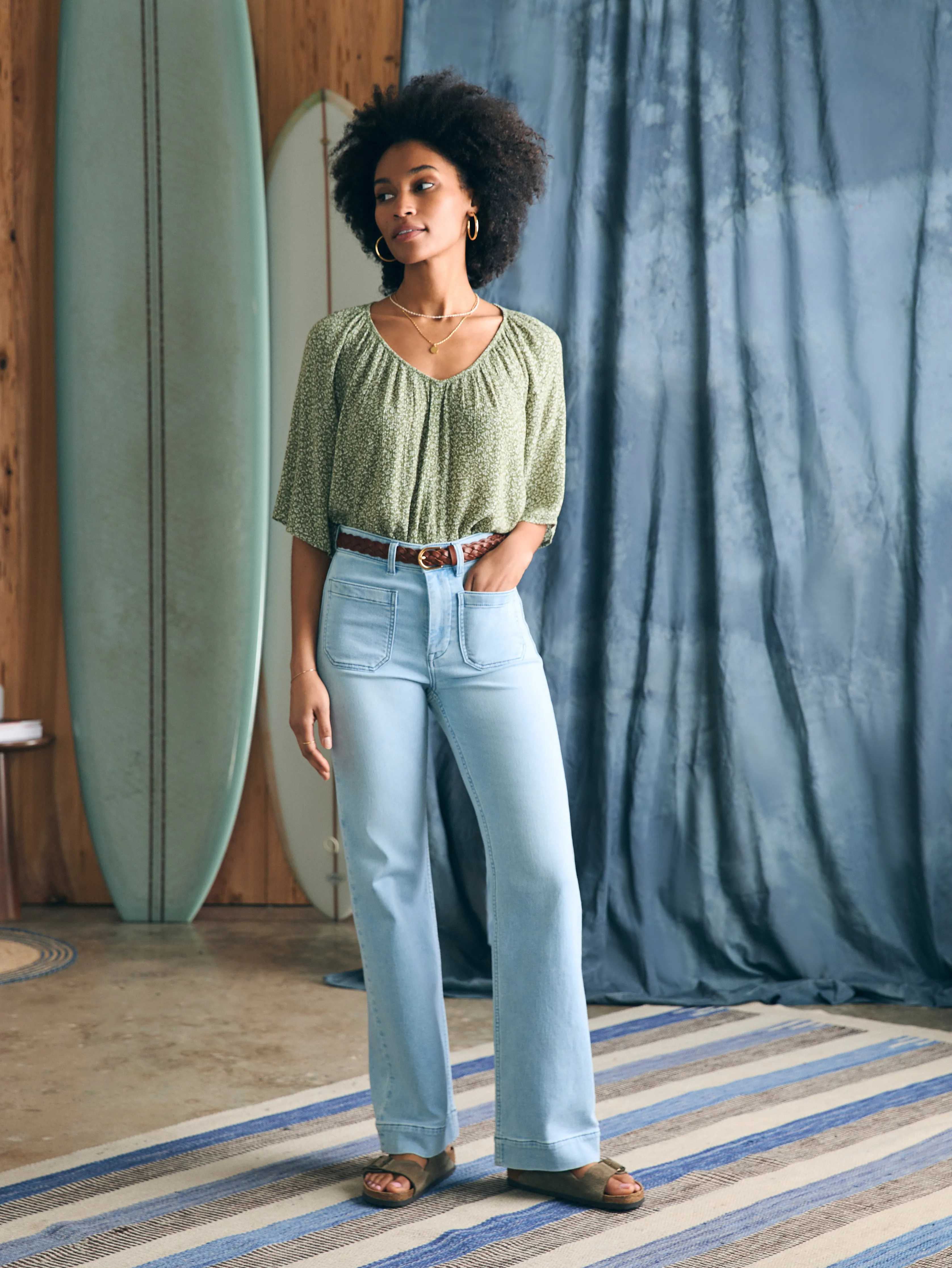 Amira Blouse - Green Riverton Ditsy Floral sold by Faherty product image thumbnail 5