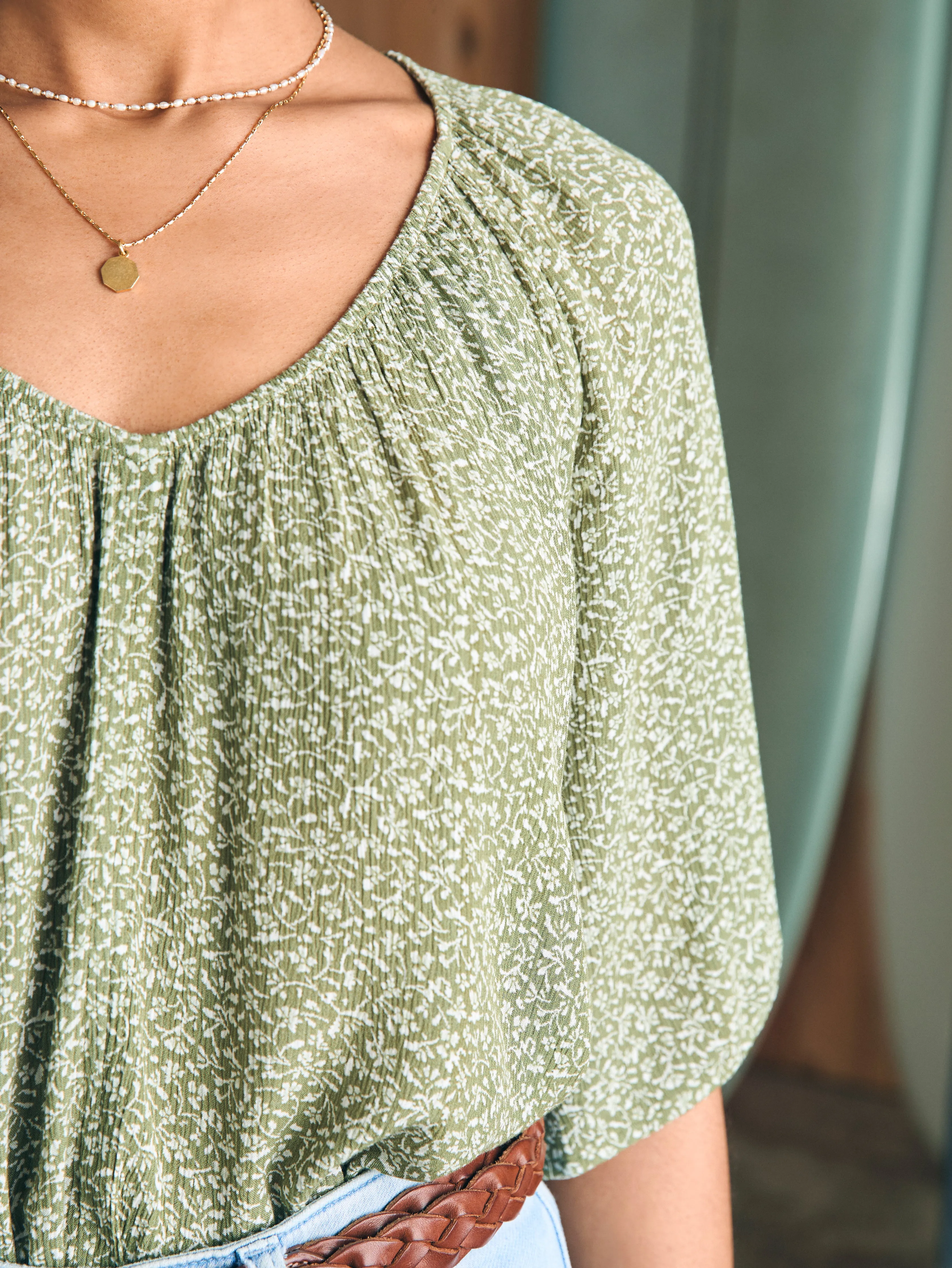 Amira Blouse - Green Riverton Ditsy Floral sold by Faherty product image thumbnail 2
